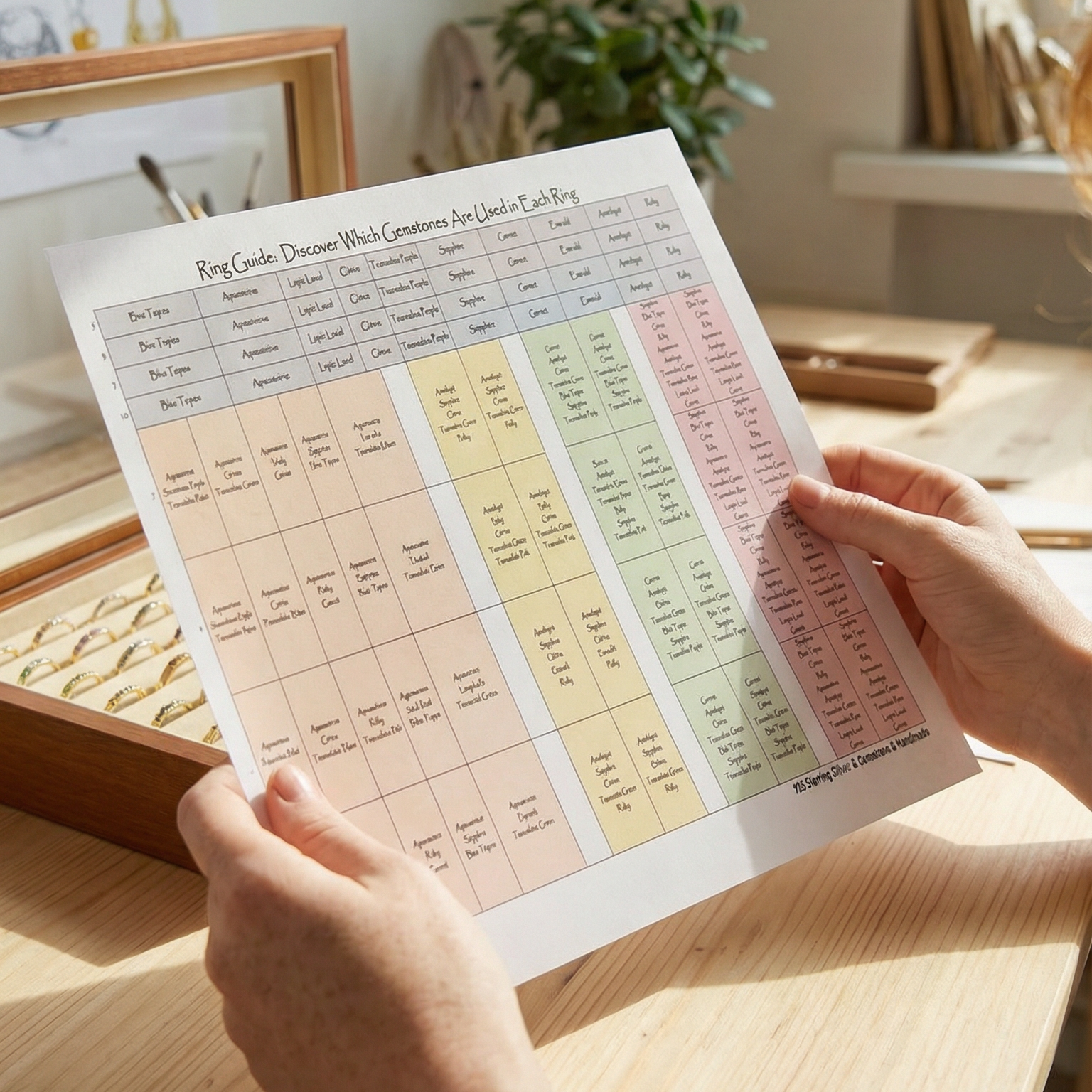 Gemstone Stacking Rings - 84pcs SET for Retailers - Sterling Silver Minimalist Ring with Natural Stone - Dainty Gold-Plated Sterling Silver Rings with High Quality Wooden Box