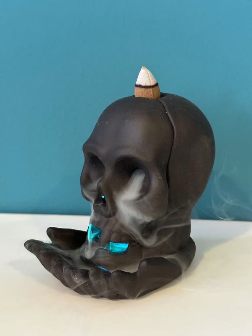 Ceramic Reflux Incense Burner - Decorative Incense Burner Biblo - Electronic Light Skull Halloween Burner 10.5cm BIB-20 - DOMEDBAZAAR