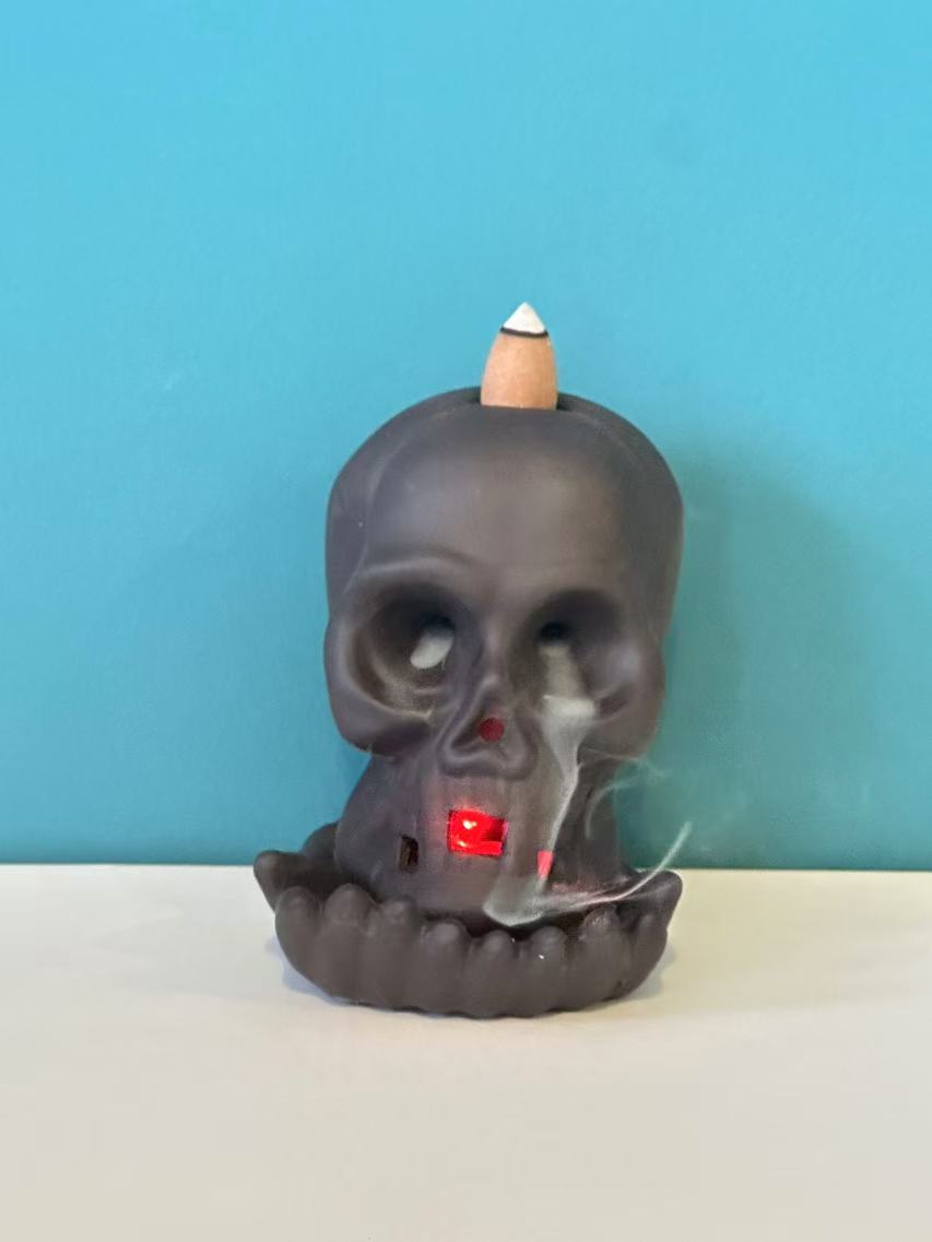 Ceramic Reflux Incense Burner - Decorative Incense Burner Biblo - Electronic Light Skull Halloween Burner 10.5cm BIB-20 - DOMEDBAZAAR