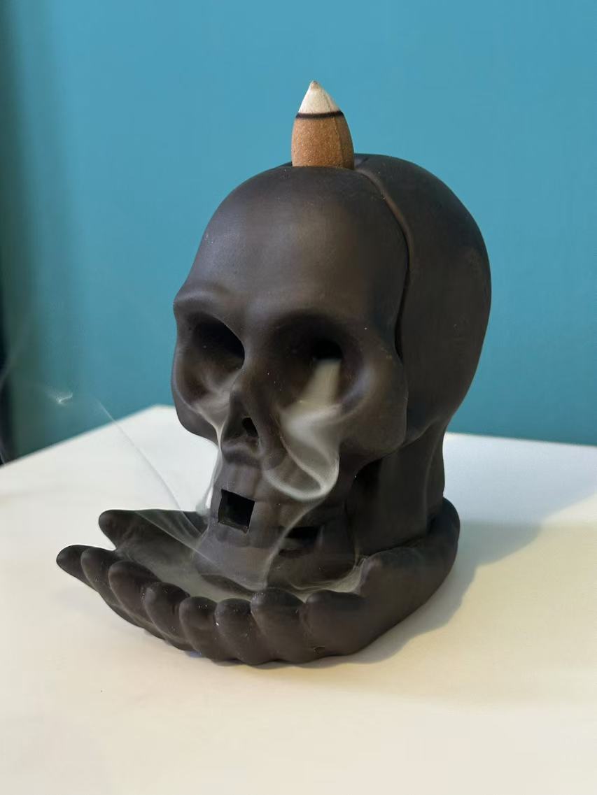 Ceramic Reflux Incense Burner - Decorative Incense Burner Biblo - Electronic Light Skull Halloween Burner 10.5cm BIB-20 - DOMEDBAZAAR