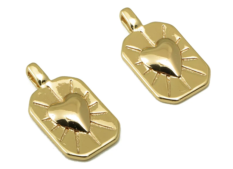 Brass Rectangle Heart Earring Charm - Brass Heart Pattern - Heart Charm For Necklace Jewelry Making Supplies-16.23x 8.66 x 1.83mm - RGP6169 - DOMEDBAZAAR