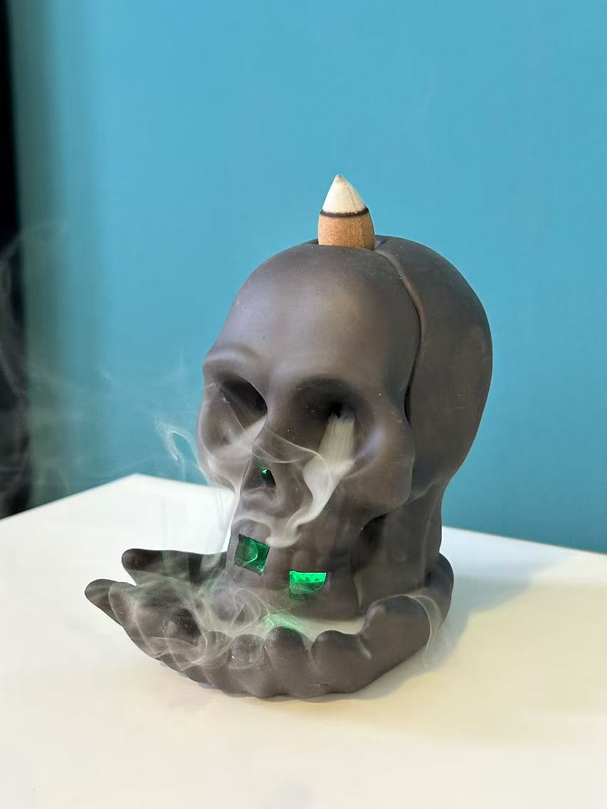 Ceramic Reflux Incense Burner - Decorative Incense Burner Biblo - Electronic Light Skull Halloween Burner 10.5cm BIB-20 - DOMEDBAZAAR