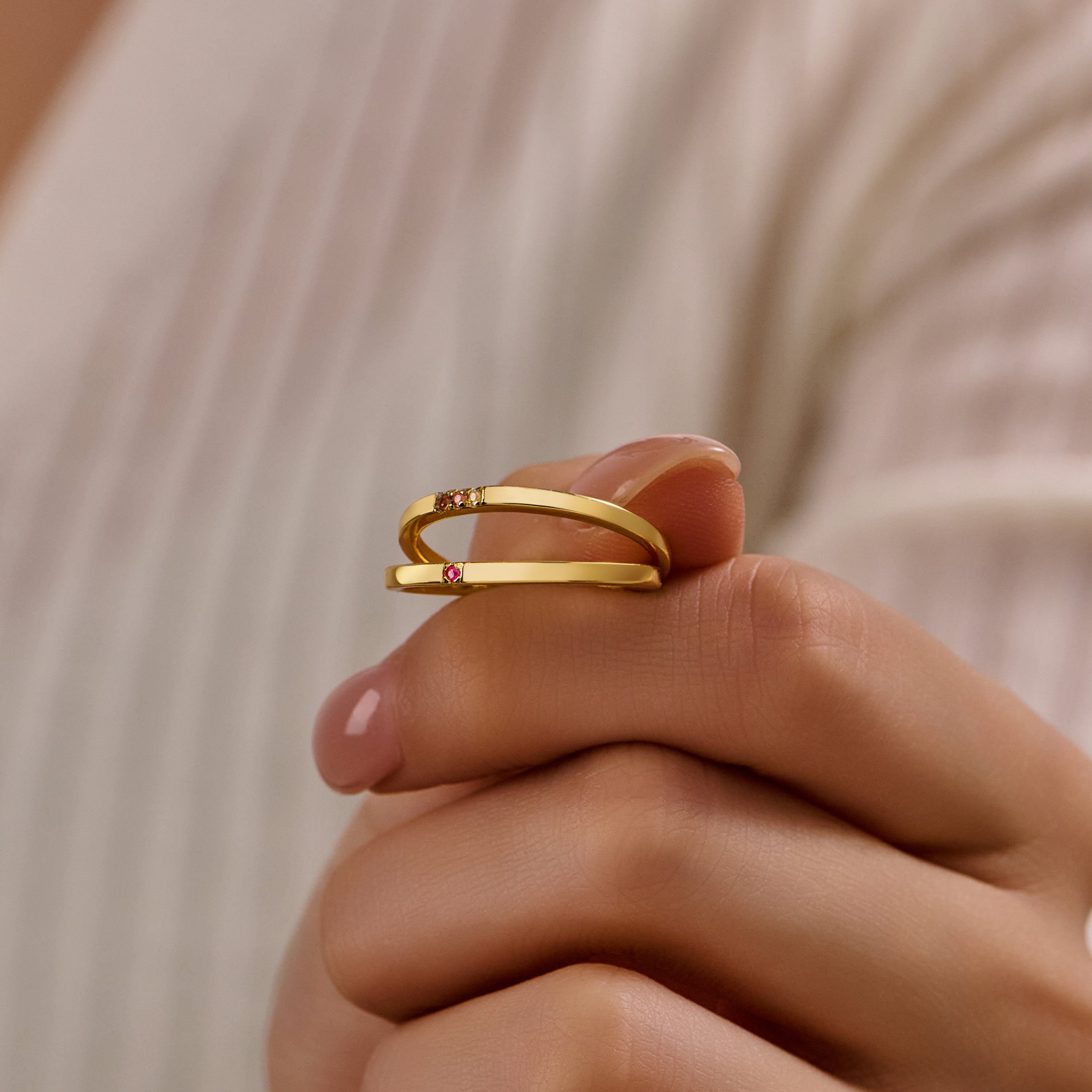 Gemstone Stacking Rings - 84pcs SET for Retailers - Sterling Silver Minimalist Ring with Natural Stone - Dainty Gold-Plated Sterling Silver Rings with High Quality Wooden Box