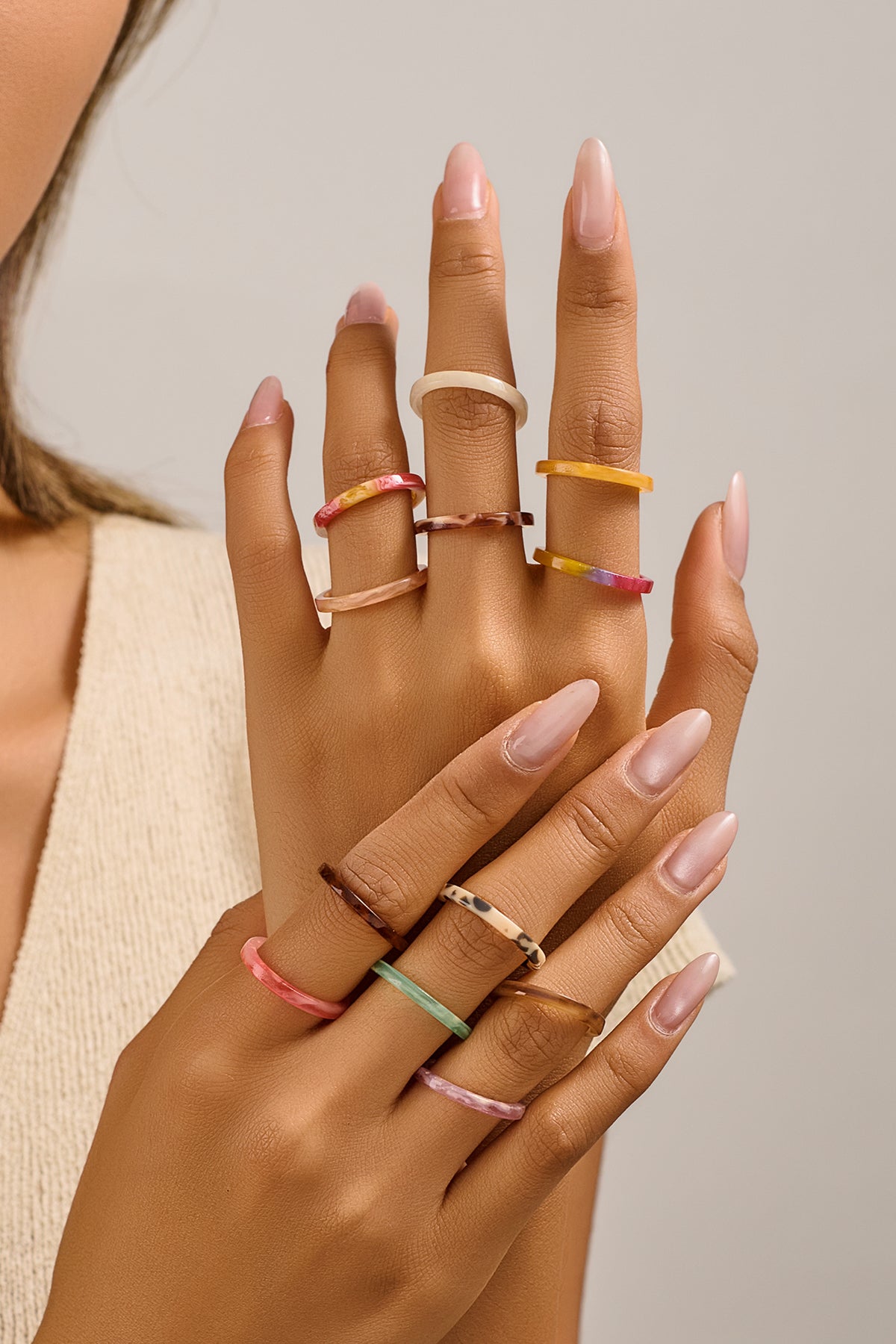 Colorful Acetate Stacking Rings - 50 Piece Set for Resellers - Minimalist Style, Hot-Selling Fashion Rings for Your Shop!