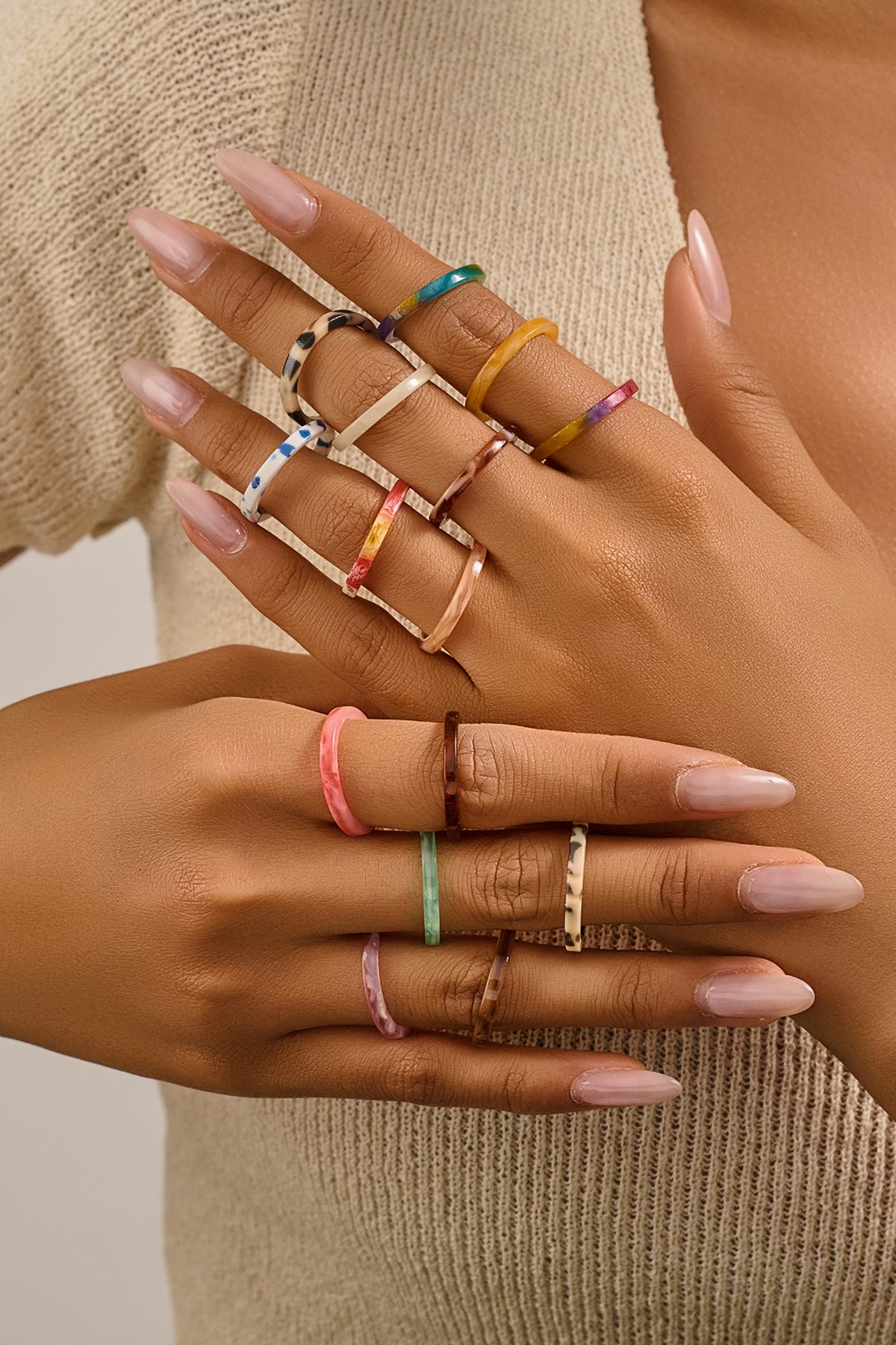 Colorful Acetate Stacking Rings - 50 Piece Set for Resellers - Minimalist Style, Hot-Selling Fashion Rings for Your Shop!