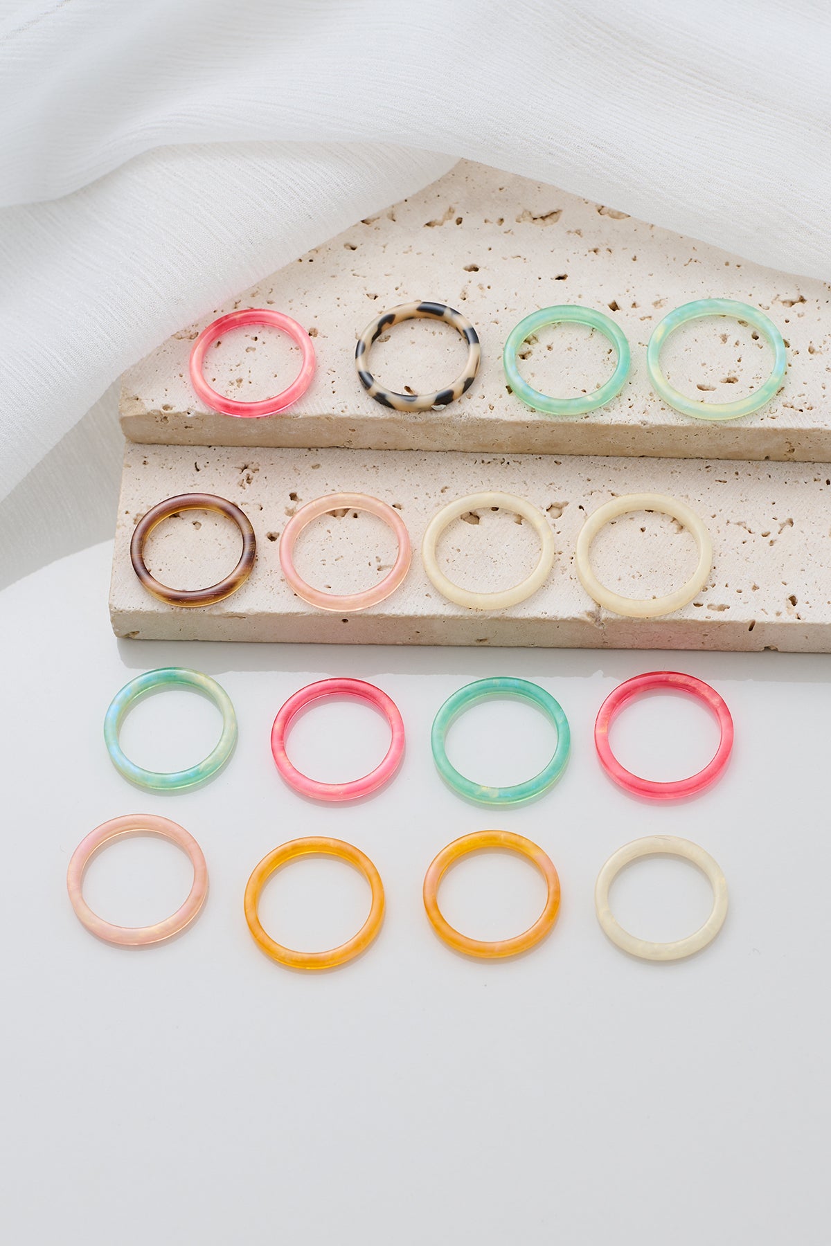 Colorful Acetate Stacking Rings - 50 Piece Set for Resellers - Minimalist Style, Hot-Selling Fashion Rings for Your Shop!