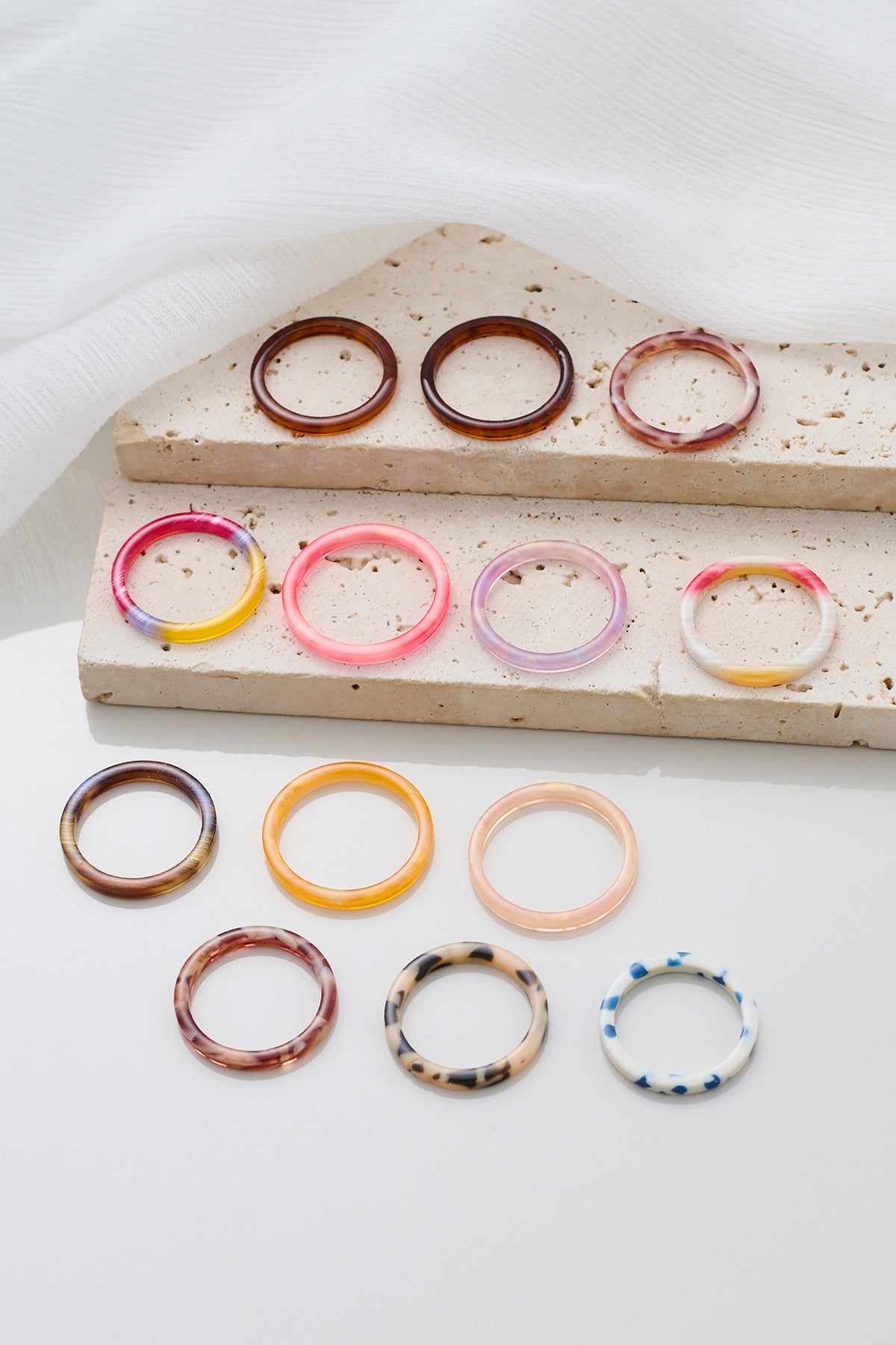 Colorful Acetate Stacking Rings - 50 Piece Set for Resellers - Minimalist Style, Hot-Selling Fashion Rings for Your Shop!