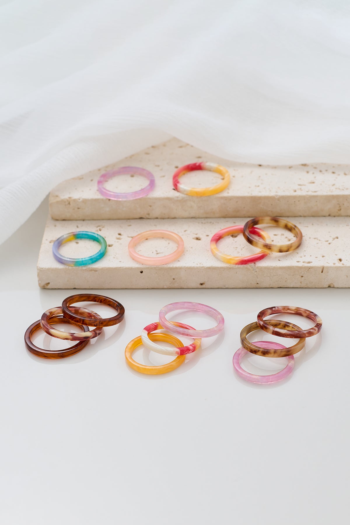 Colorful Acetate Stacking Rings - 50 Piece Set for Resellers - Minimalist Style, Hot-Selling Fashion Rings for Your Shop!