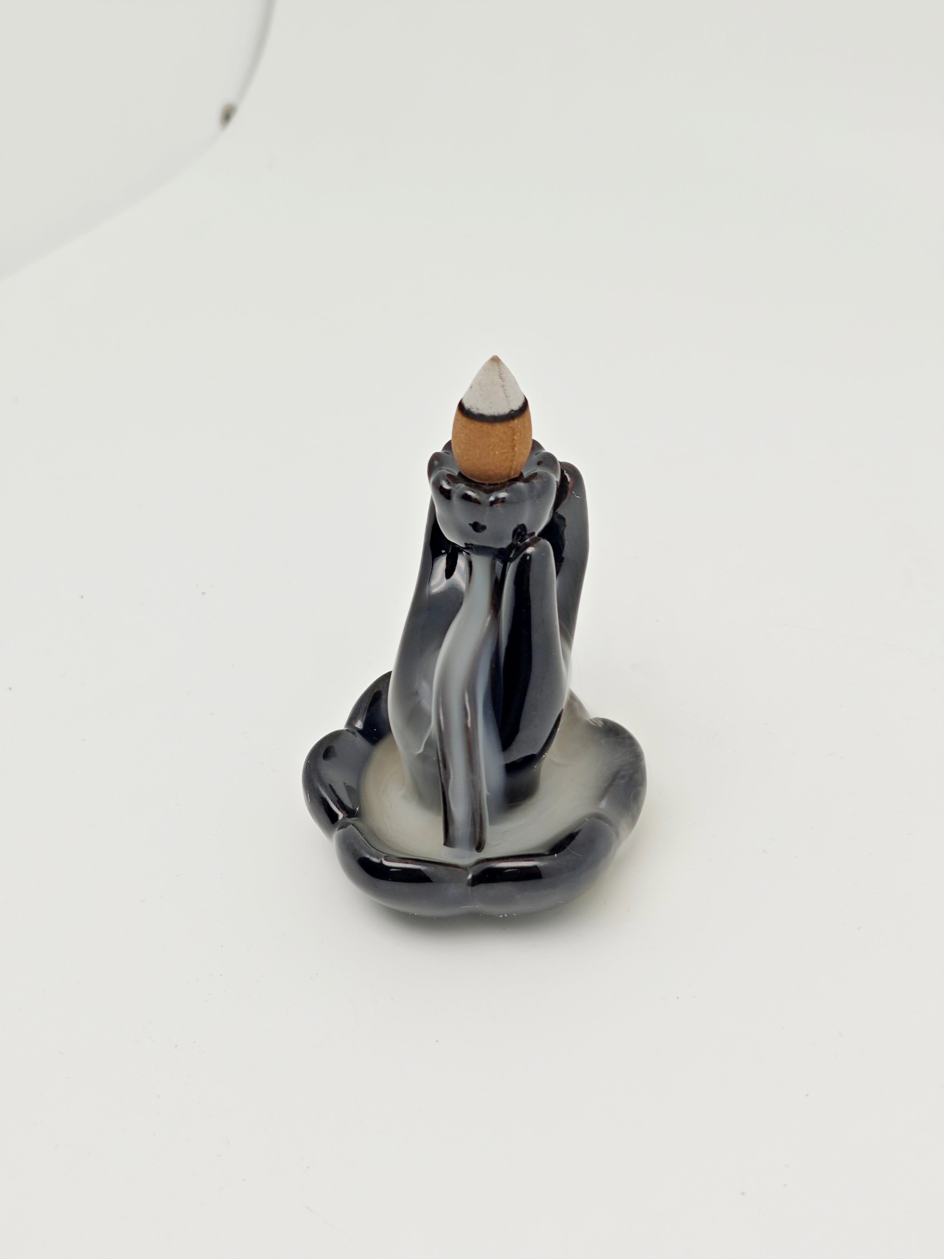 Ceramic Reflux Incense Burner - Decorative Incense Burner Biblo - Glazed Ceramic Hand Holding Lotus Smooth Glossy Burner 10.5cm BIB-2 - DOMEDBAZAAR