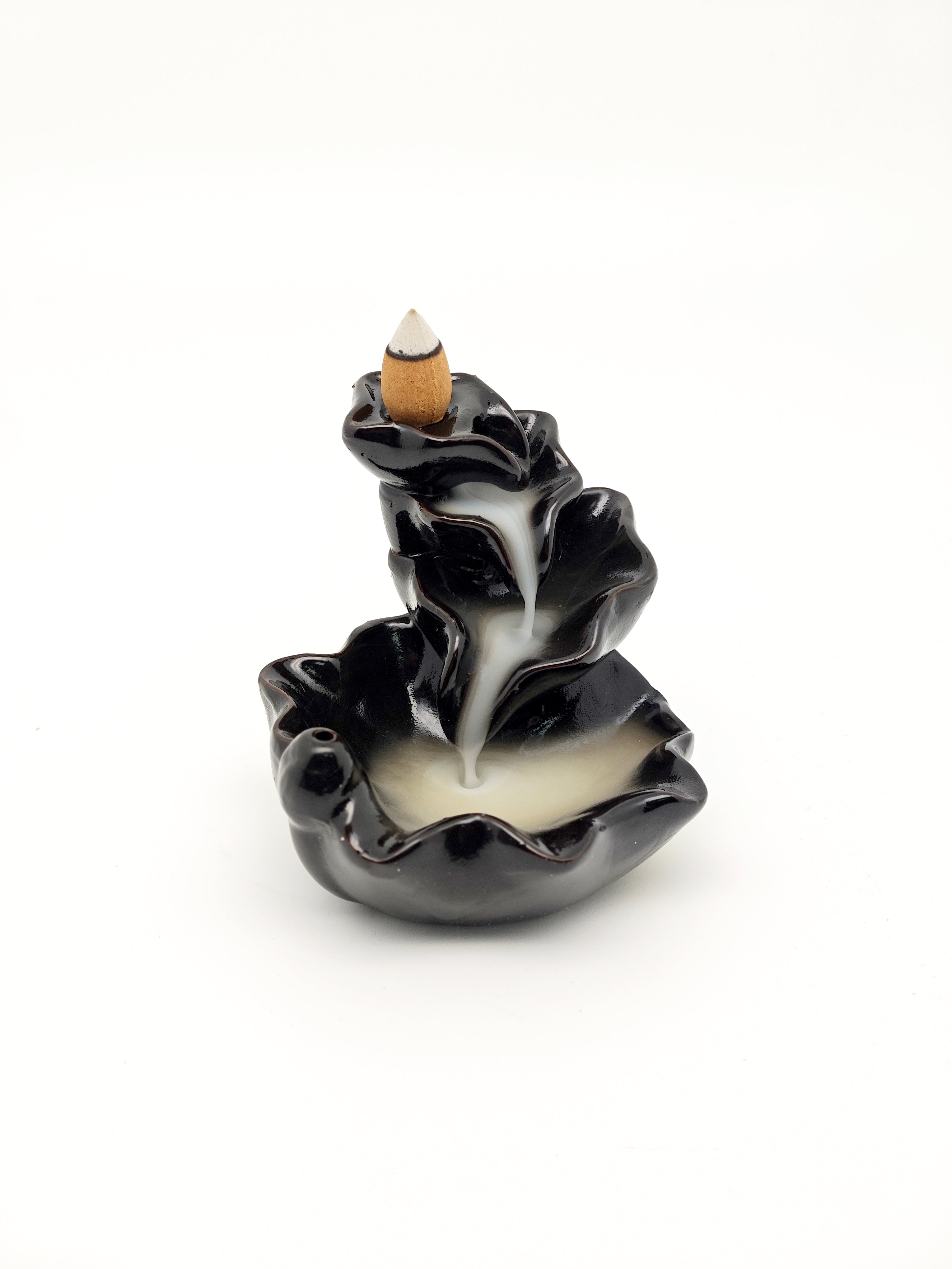 Ceramic Reflux Incense Burner - Decorative Incense Burner Biblo - Lotus Flower Rippled Wavy Smooth Glossy Pond Burner 10cm BIB-3 - DOMEDBAZAAR
