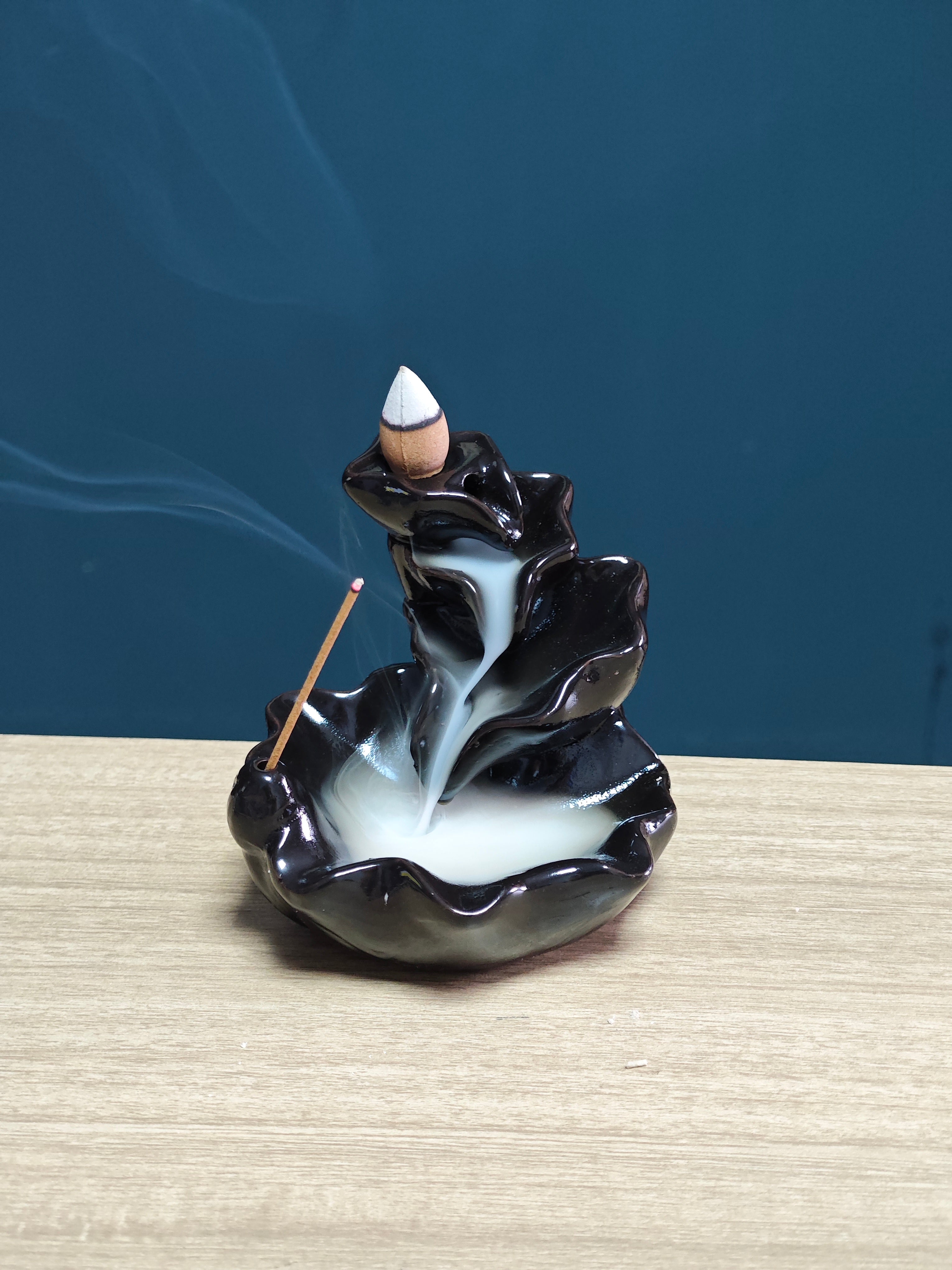 Ceramic Reflux Incense Burner - Decorative Incense Burner Biblo - Lotus Flower Rippled Wavy Smooth Glossy Pond Burner 10cm BIB-3 - DOMEDBAZAAR