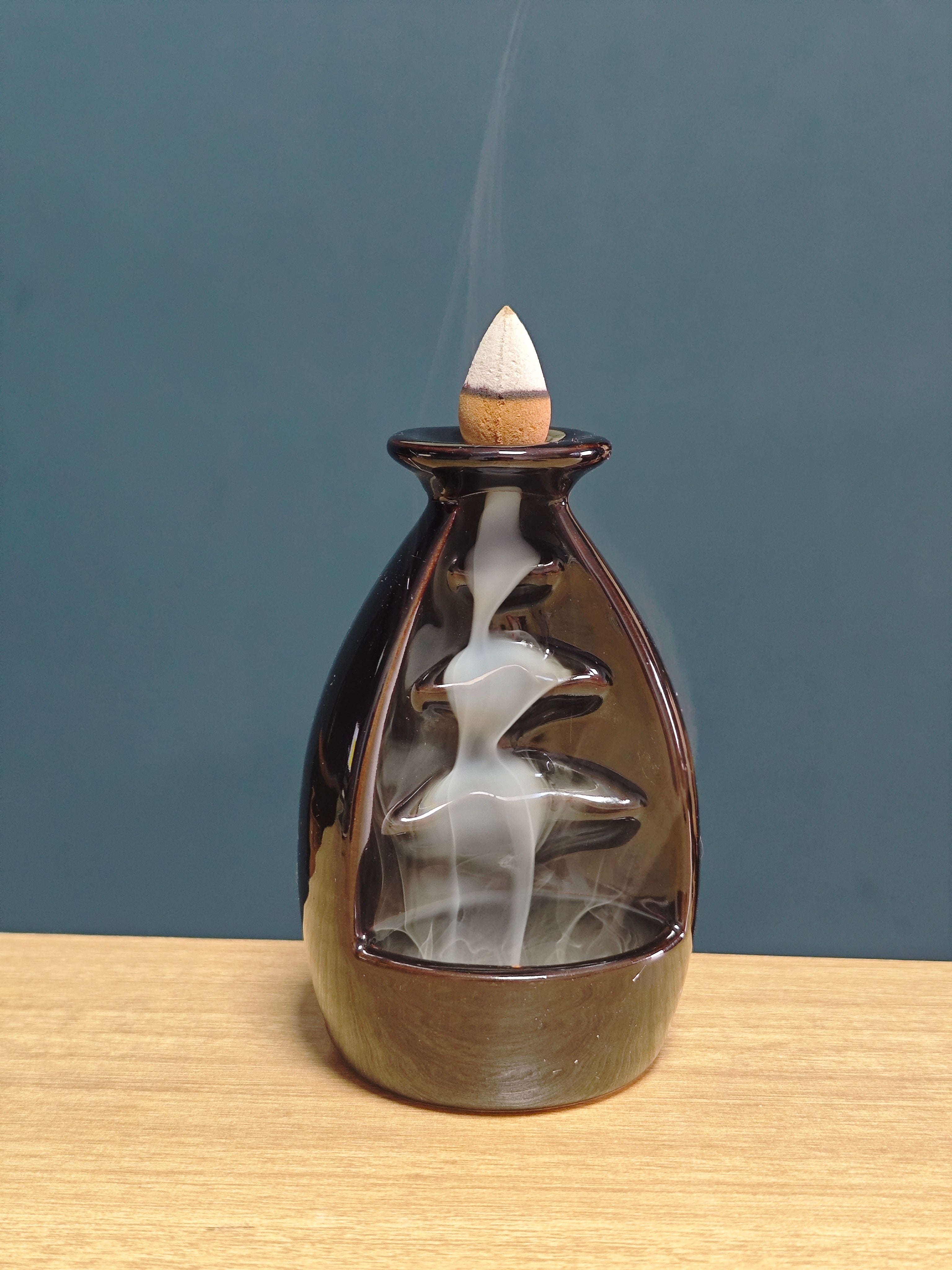 Ceramic Reflux Incense Burner - Decorative Incense Burner Biblo - Glazed Ceramic Abstract Waterfall Motif Bottle Burner 11.5cm BIB-4 - DOMEDBAZAAR