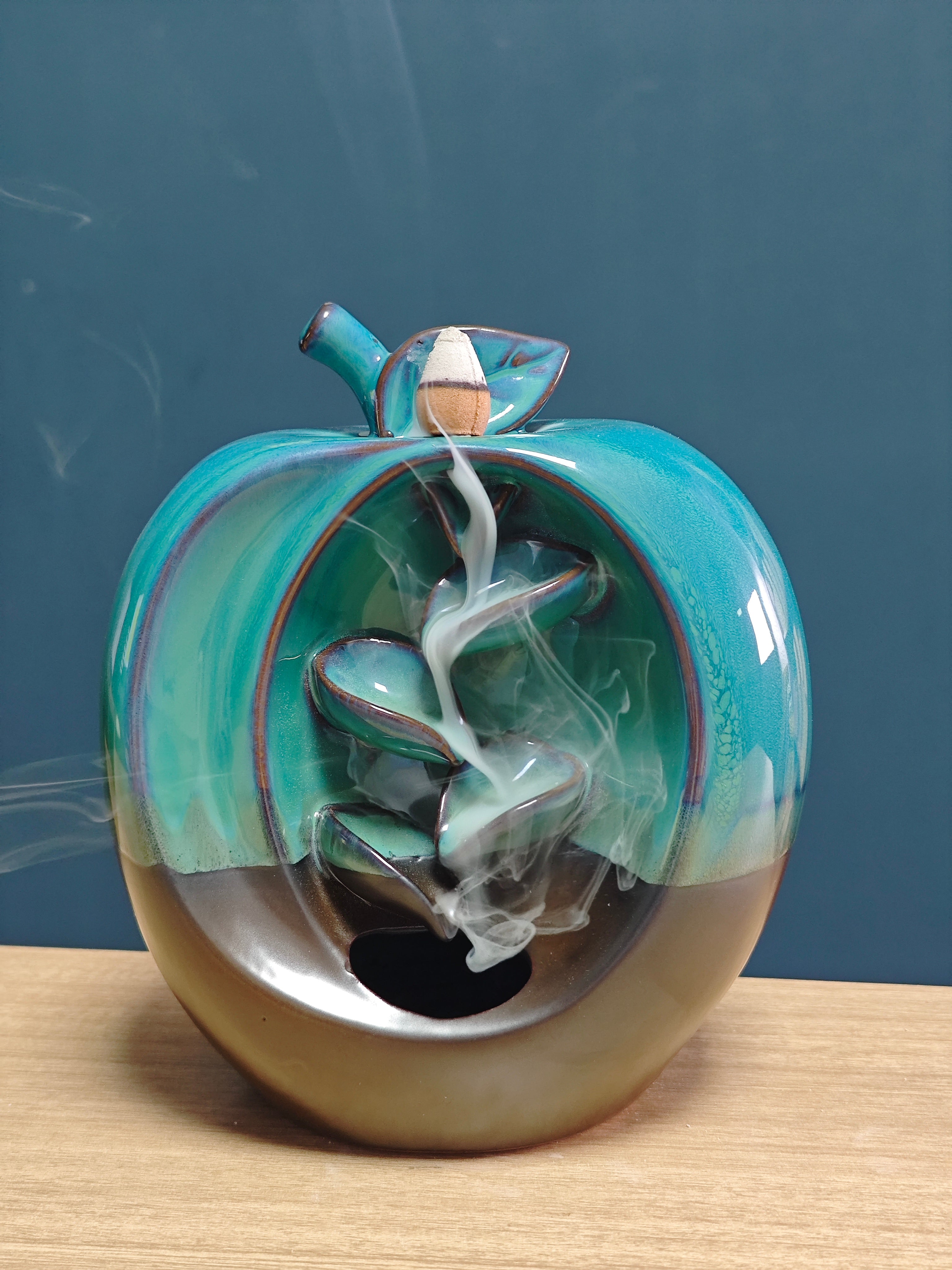 Ceramic Reflux Incense Burner - Decorative Incense Burner Biblo - Glazed Ceramic Hollowed Smooth Glossy Apple Burner 16cm BIB-10 - DOMEDBAZAAR