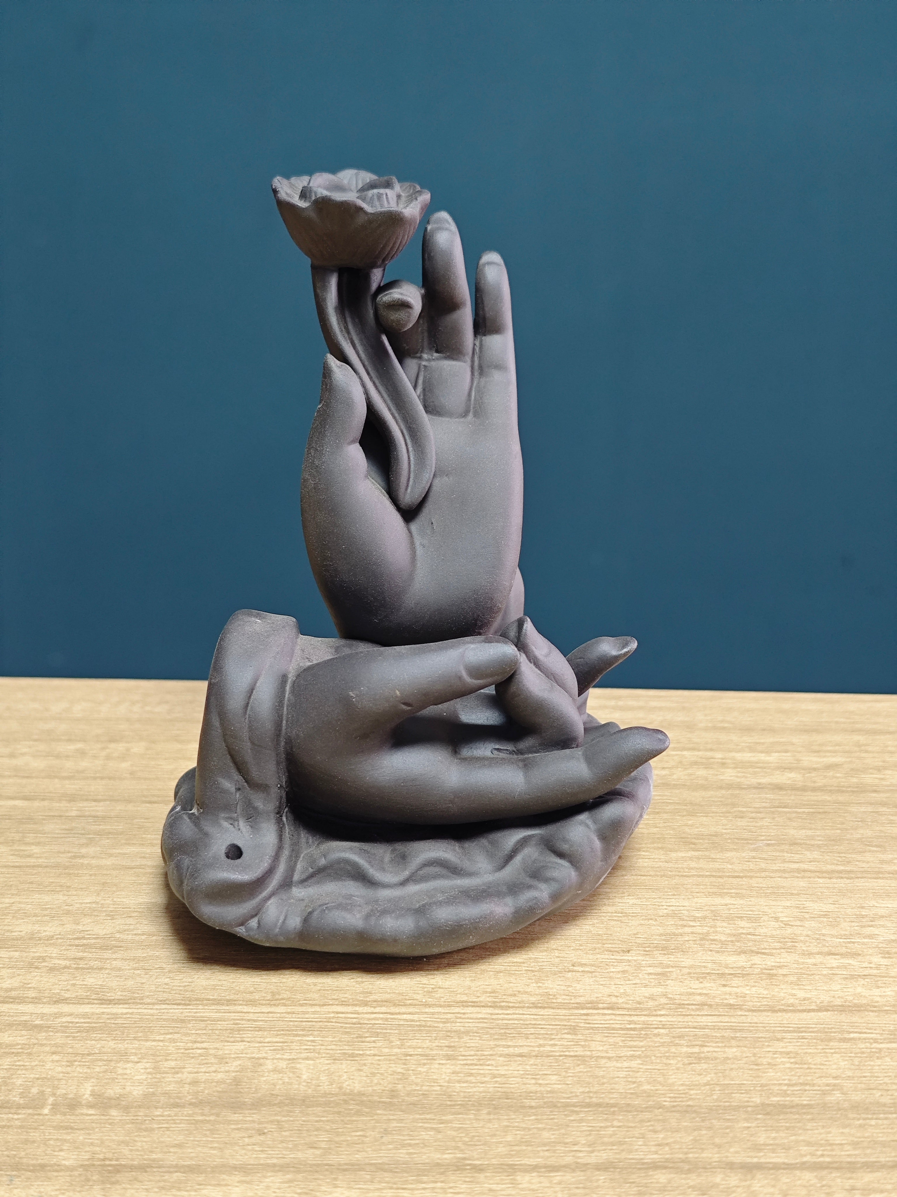 Ceramic Reflux Incense Burner - Decorative Incense Burner Biblo - Elegant Hand Holding Lotus Detailed Palm Carving Burner 14cm BIB-23 - DOMEDBAZAAR