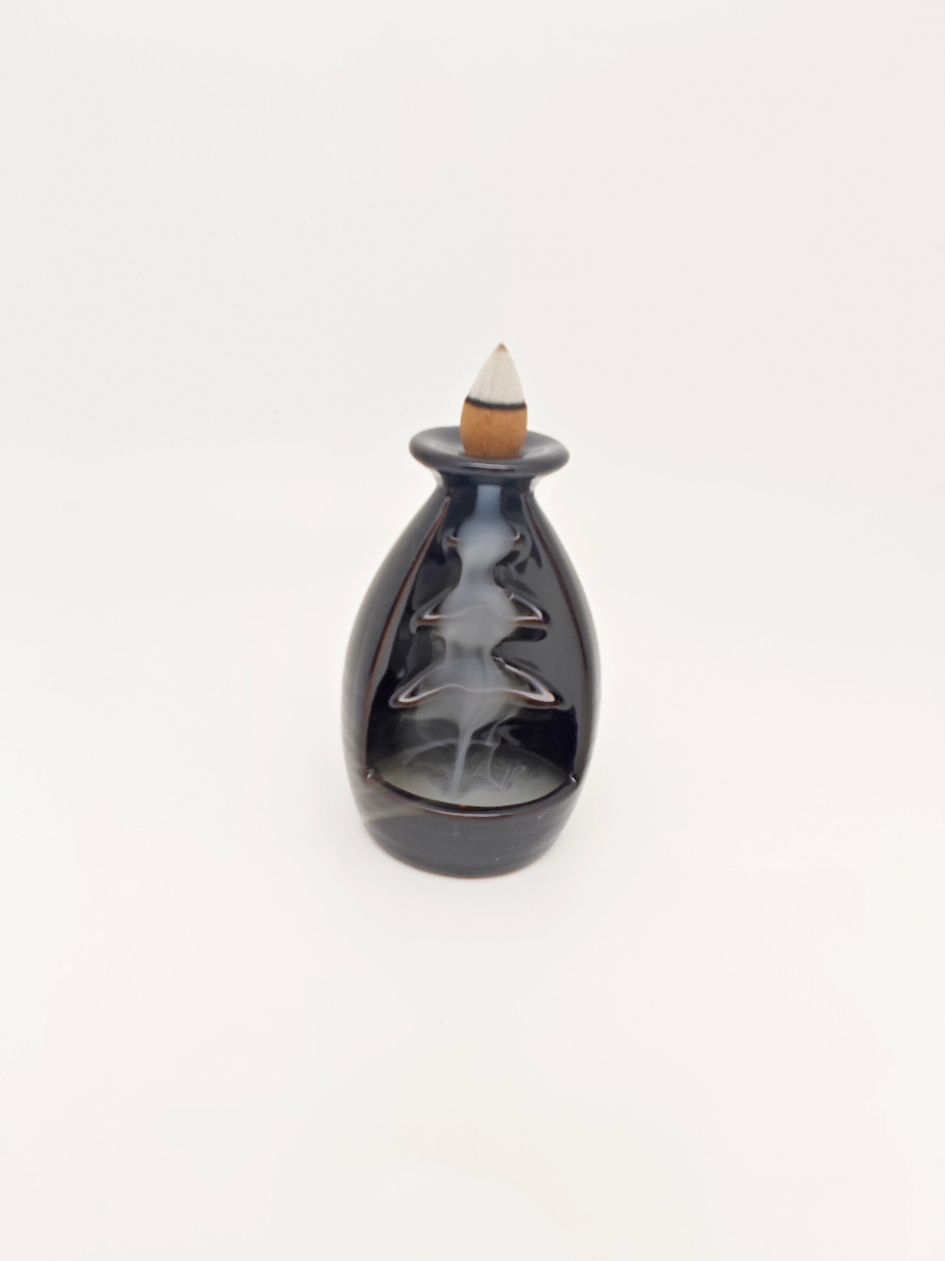 Ceramic Reflux Incense Burner - Decorative Incense Burner Biblo - Glazed Ceramic Abstract Waterfall Motif Bottle Burner 11.5cm BIB-4 - DOMEDBAZAAR