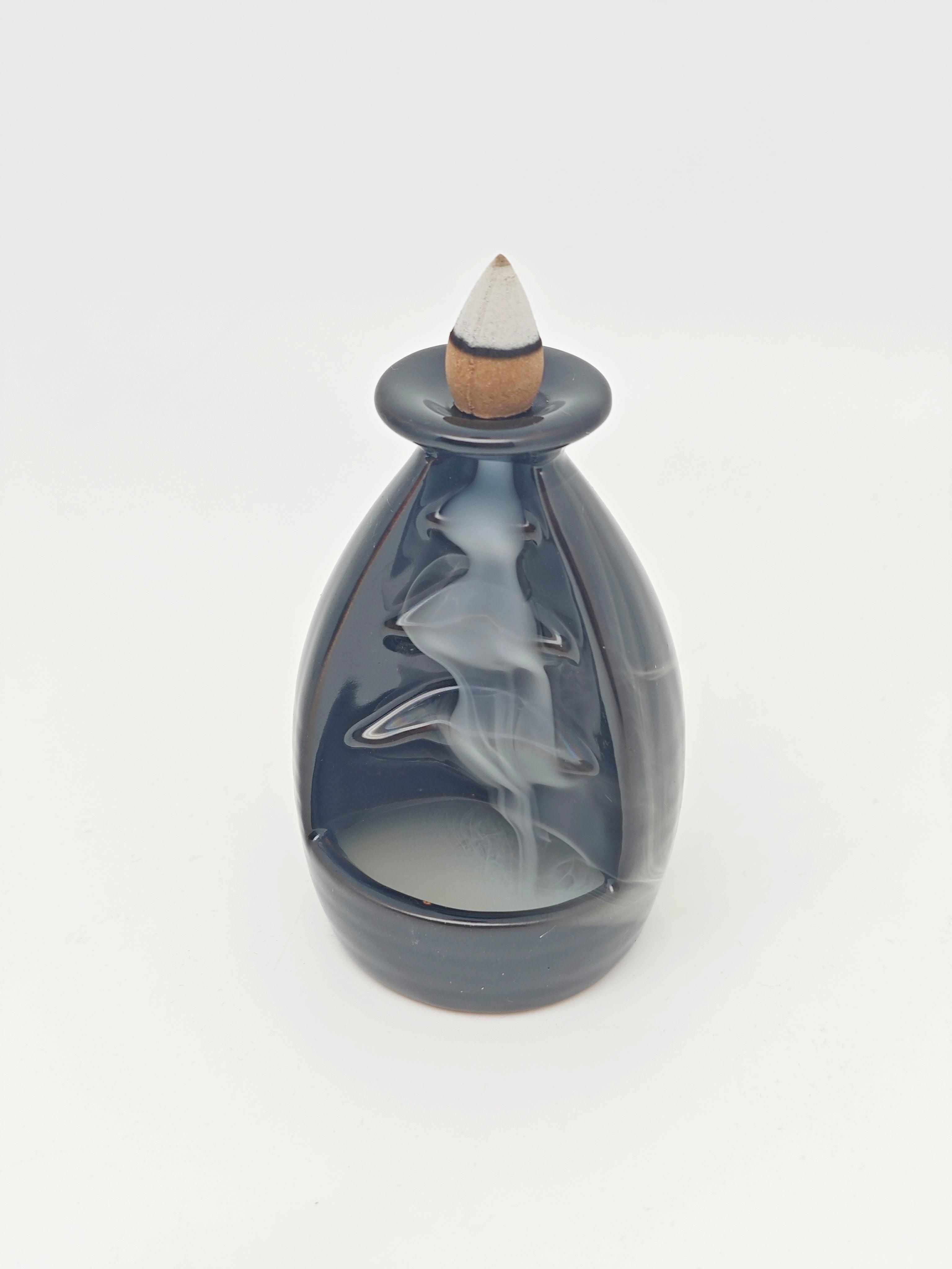 Ceramic Reflux Incense Burner - Decorative Incense Burner Biblo - Glazed Ceramic Abstract Waterfall Motif Bottle Burner 11.5cm BIB-4 - DOMEDBAZAAR