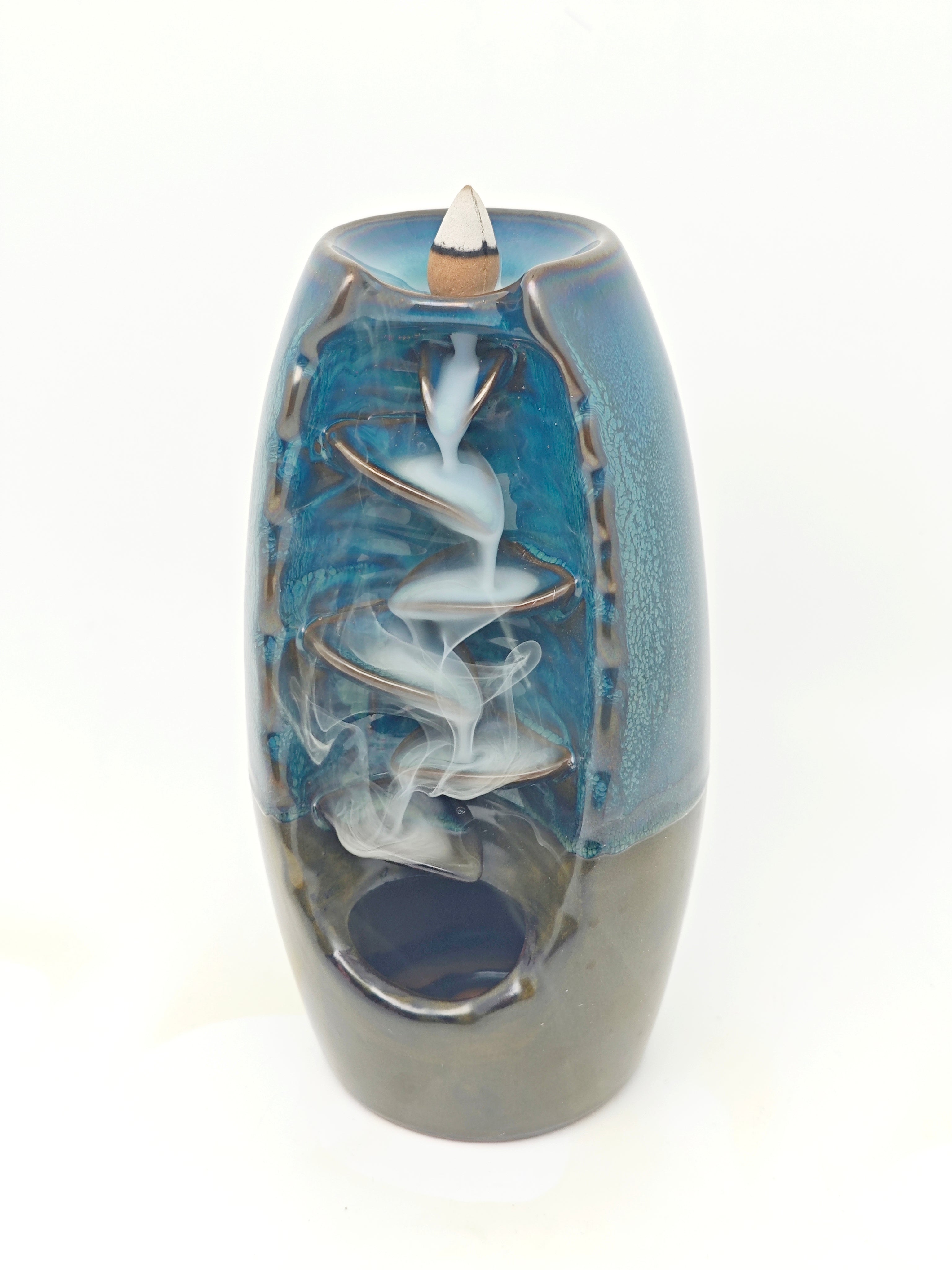 Ceramic Reflux Incense Burner - Decorative Incense Burner Biblo - Flowing Spiral Tiered Cascade Structure Glazed Ceramic Tower Burner 20cm BIB-9 - DOMEDBAZAAR