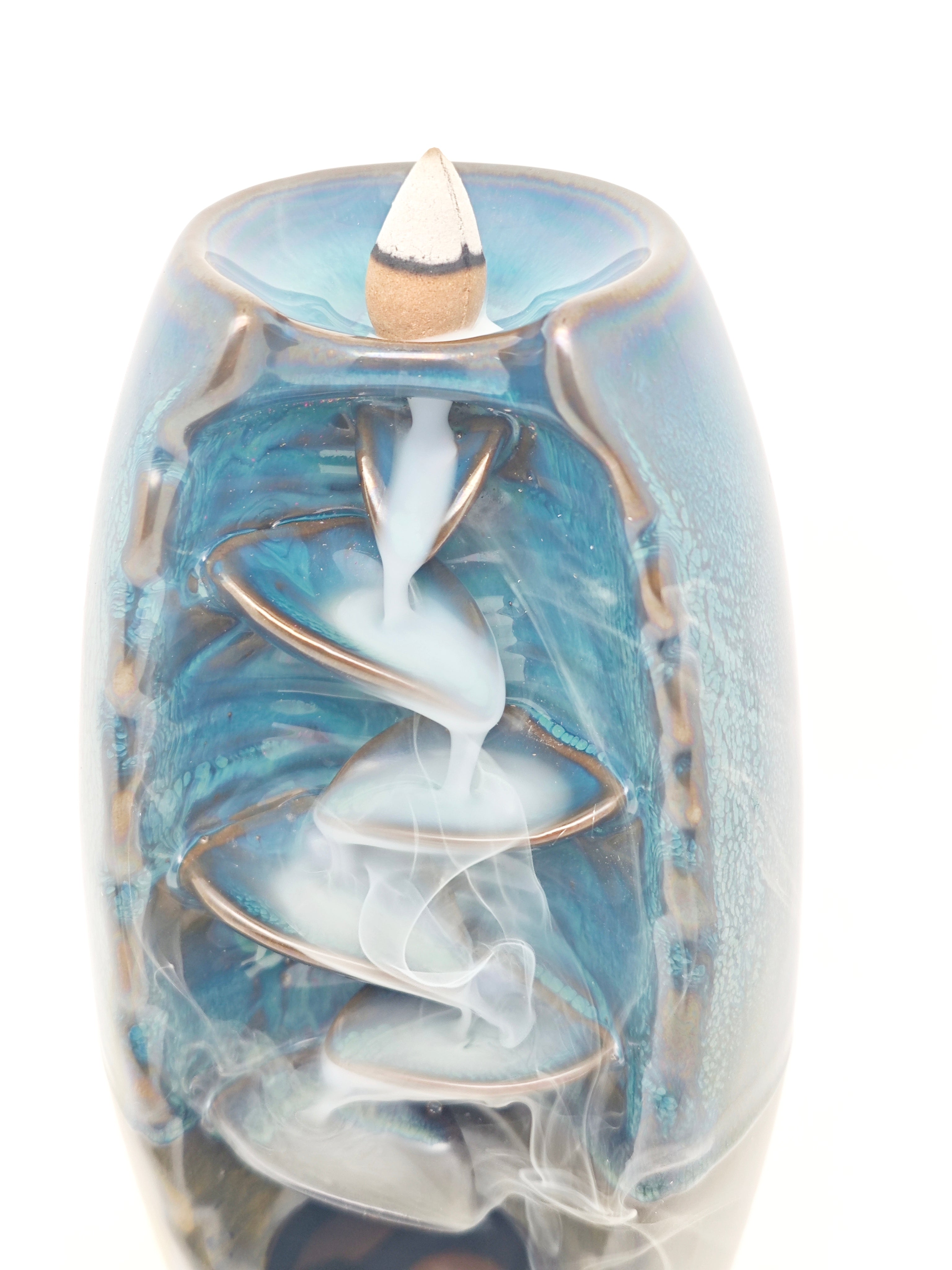 Ceramic Reflux Incense Burner - Decorative Incense Burner Biblo - Flowing Spiral Tiered Cascade Structure Glazed Ceramic Tower Burner 20cm BIB-9 - DOMEDBAZAAR