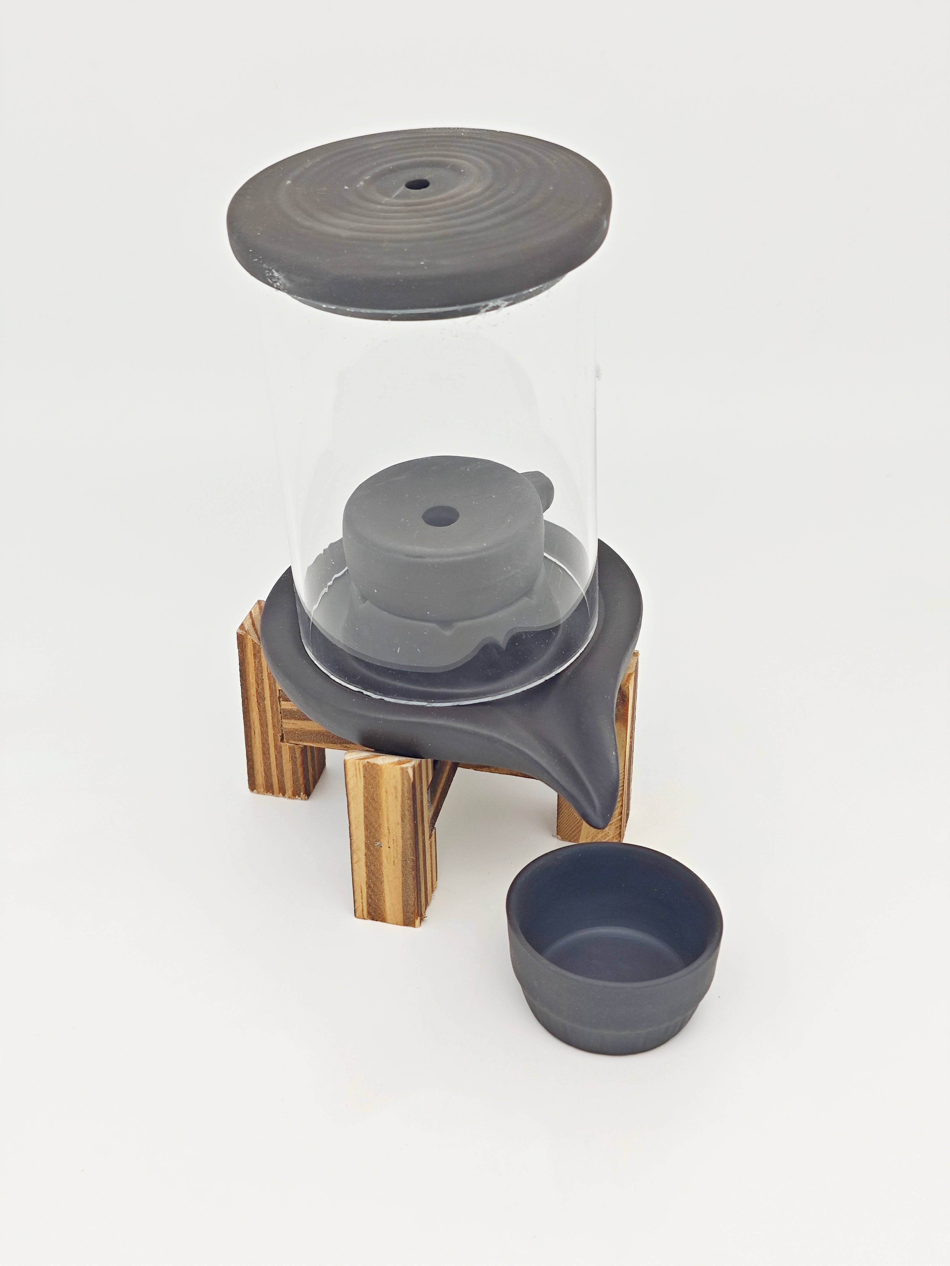 Ceramic Reflux Incense Burner - Decorative Incense Burner Biblo - Modern Minimalist Cylindrical Incense Wooden Stand Base Burner 17.3cm BIB-12 - DOMEDBAZAAR
