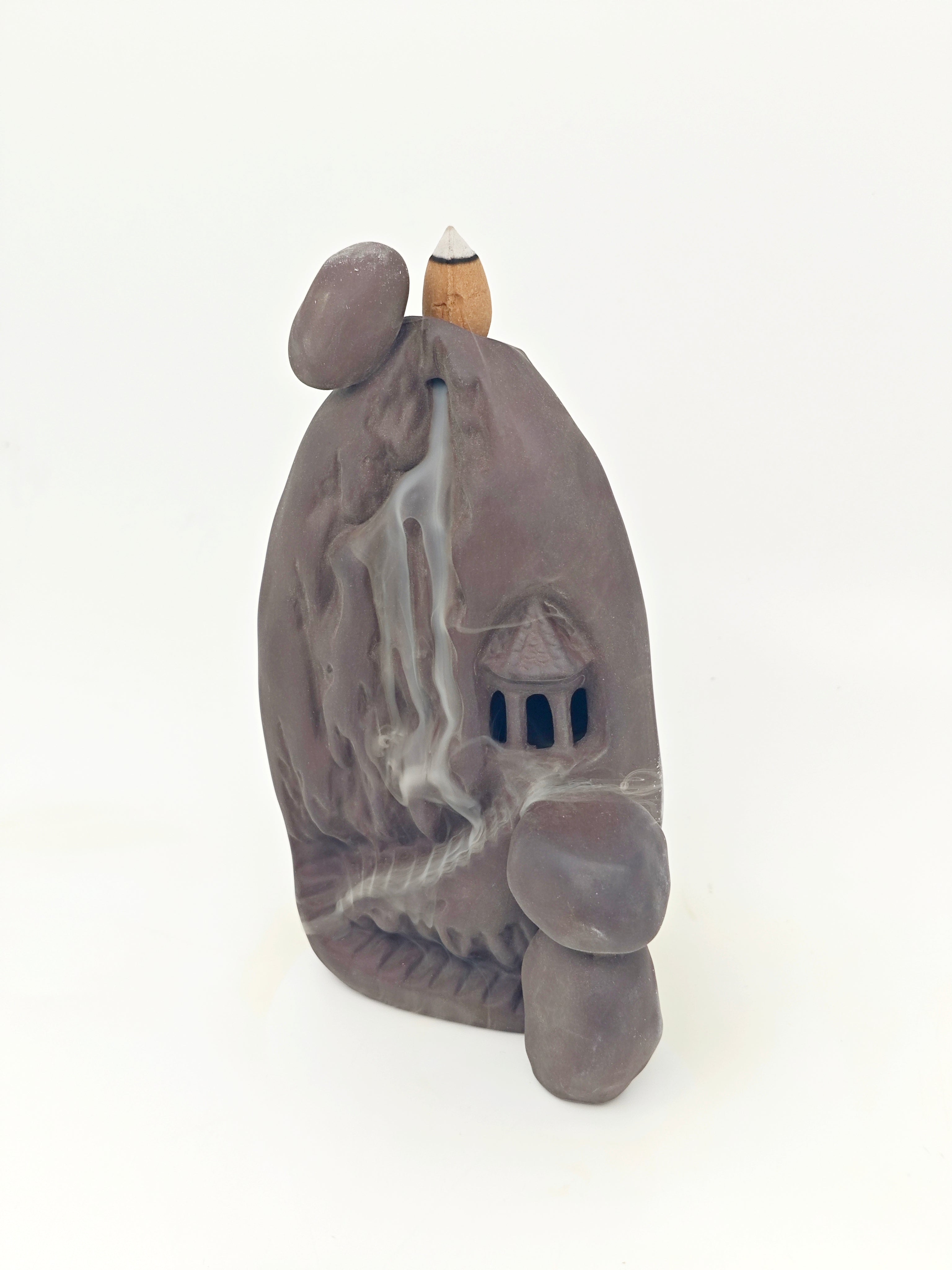 Ceramic Reflux Incense Burner - Decorative Incense Burner Biblo - Mountain Path Carved Natural Rock Cottage 17.5cm BIB-16 - DOMEDBAZAAR
