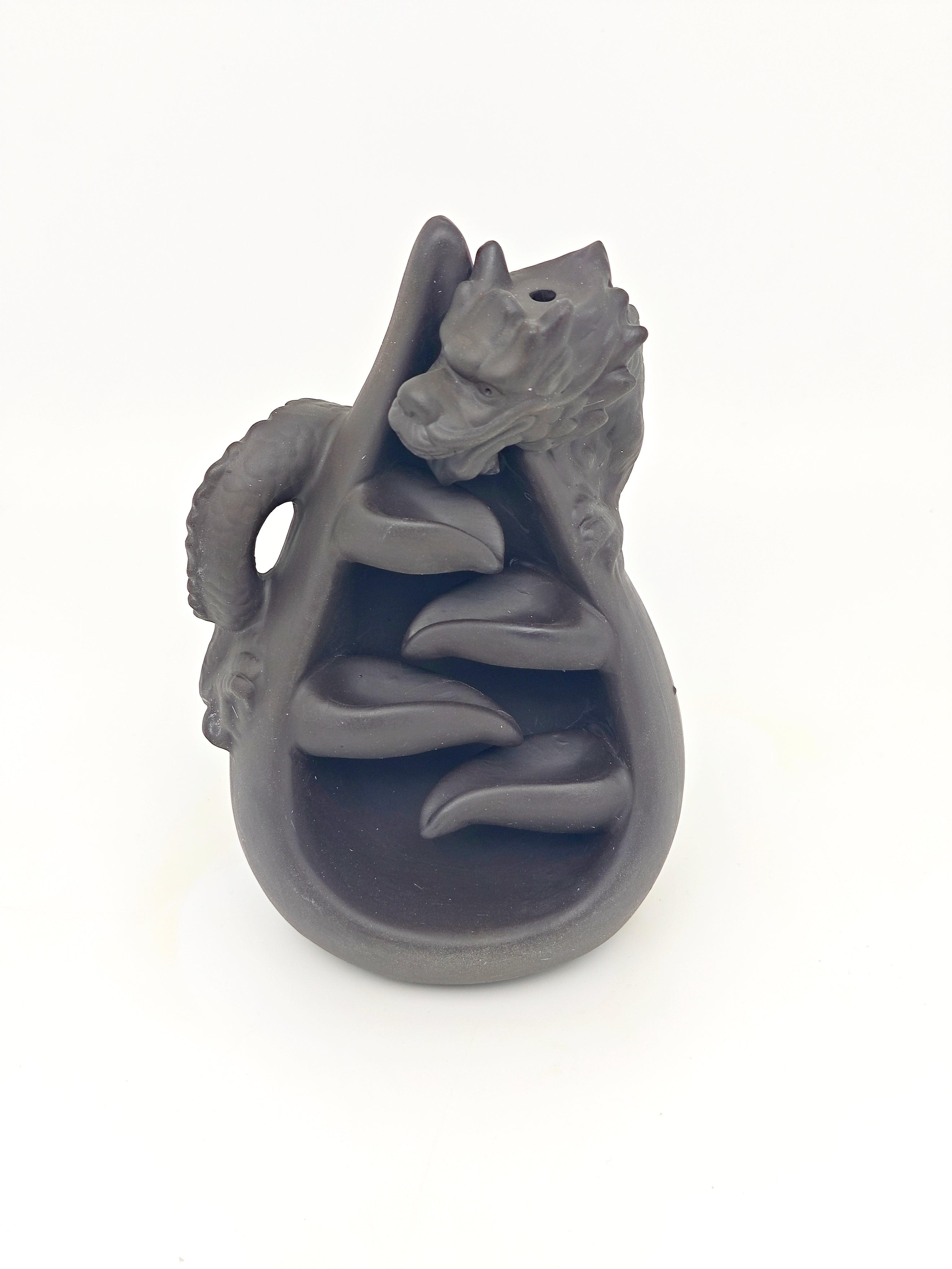 Ceramic Reflux Incense Burner - Decorative Incense Burner Biblo - Abstract Dragon Carving Burner Mythical Creature Decor 17cm BIB-19 - DOMEDBAZAAR