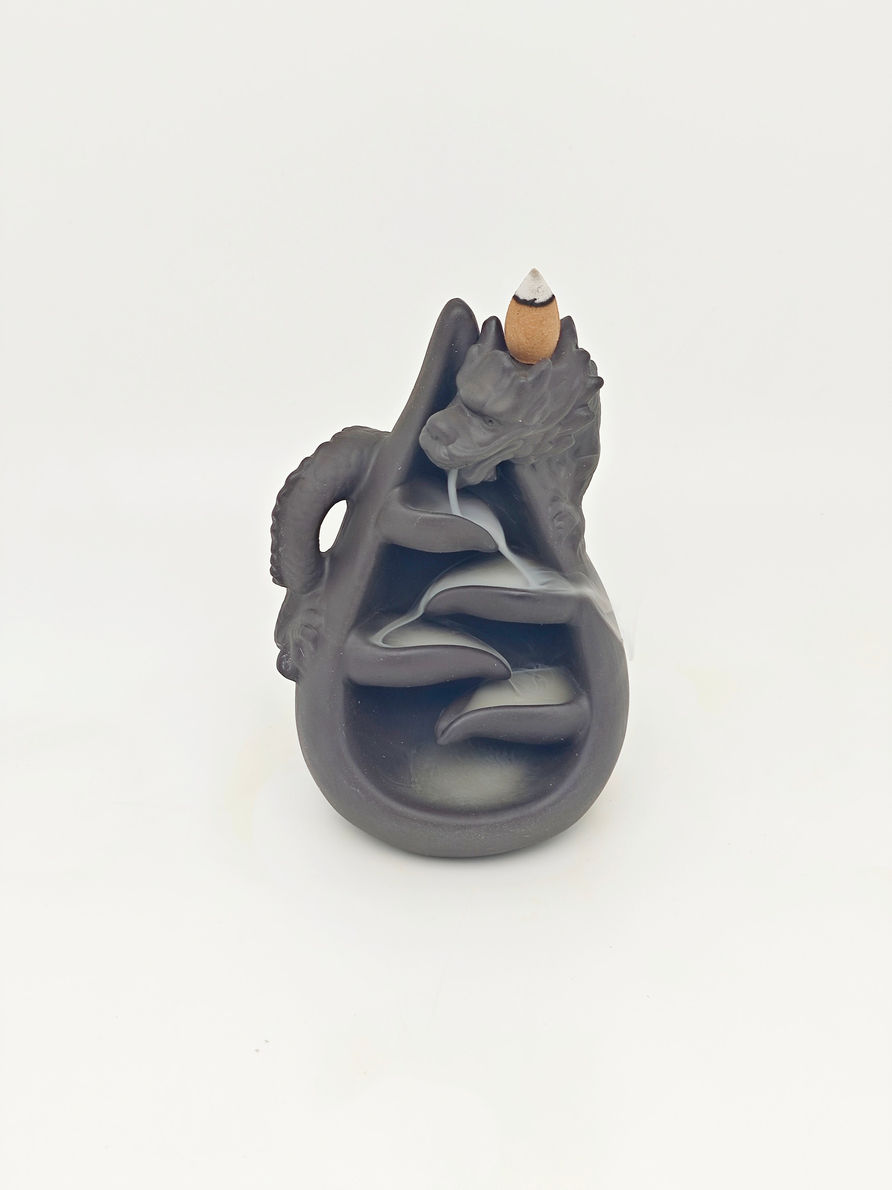 Ceramic Reflux Incense Burner - Decorative Incense Burner Biblo - Abstract Dragon Carving Burner Mythical Creature Decor 17cm BIB-19 - DOMEDBAZAAR