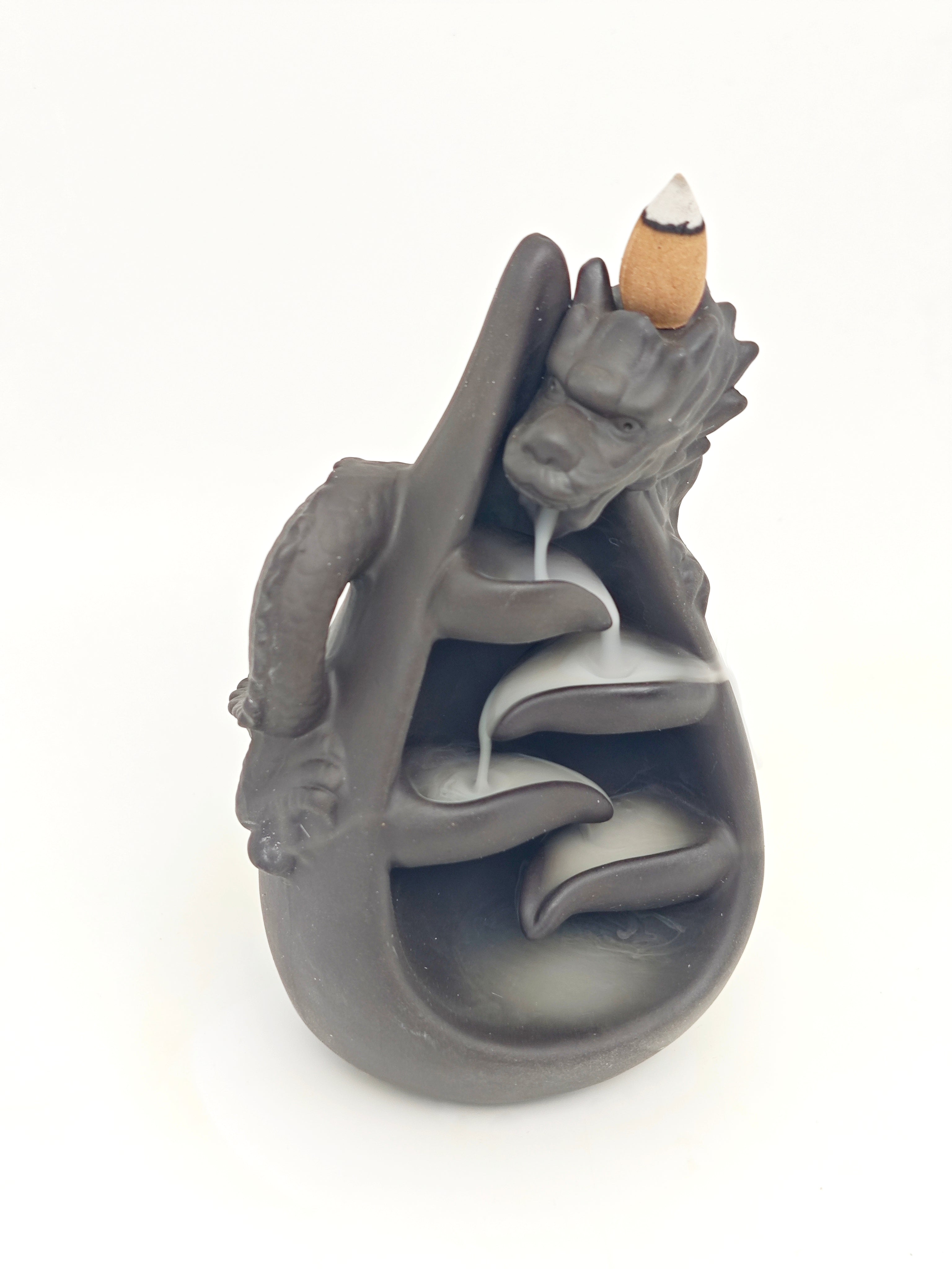 Ceramic Reflux Incense Burner - Decorative Incense Burner Biblo - Abstract Dragon Carving Burner Mythical Creature Decor 17cm BIB-19 - DOMEDBAZAAR