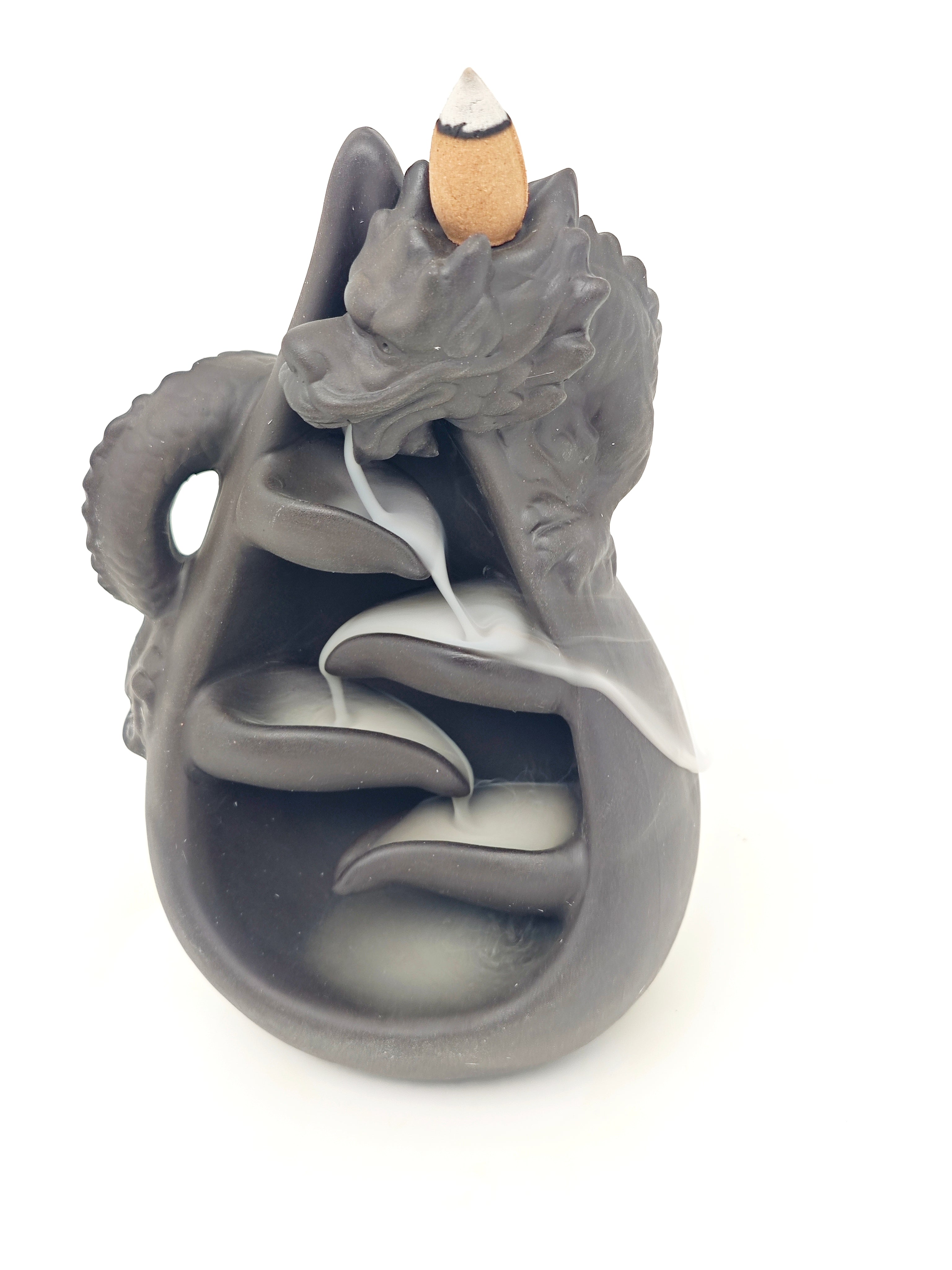 Ceramic Reflux Incense Burner - Decorative Incense Burner Biblo - Abstract Dragon Carving Burner Mythical Creature Decor 17cm BIB-19 - DOMEDBAZAAR