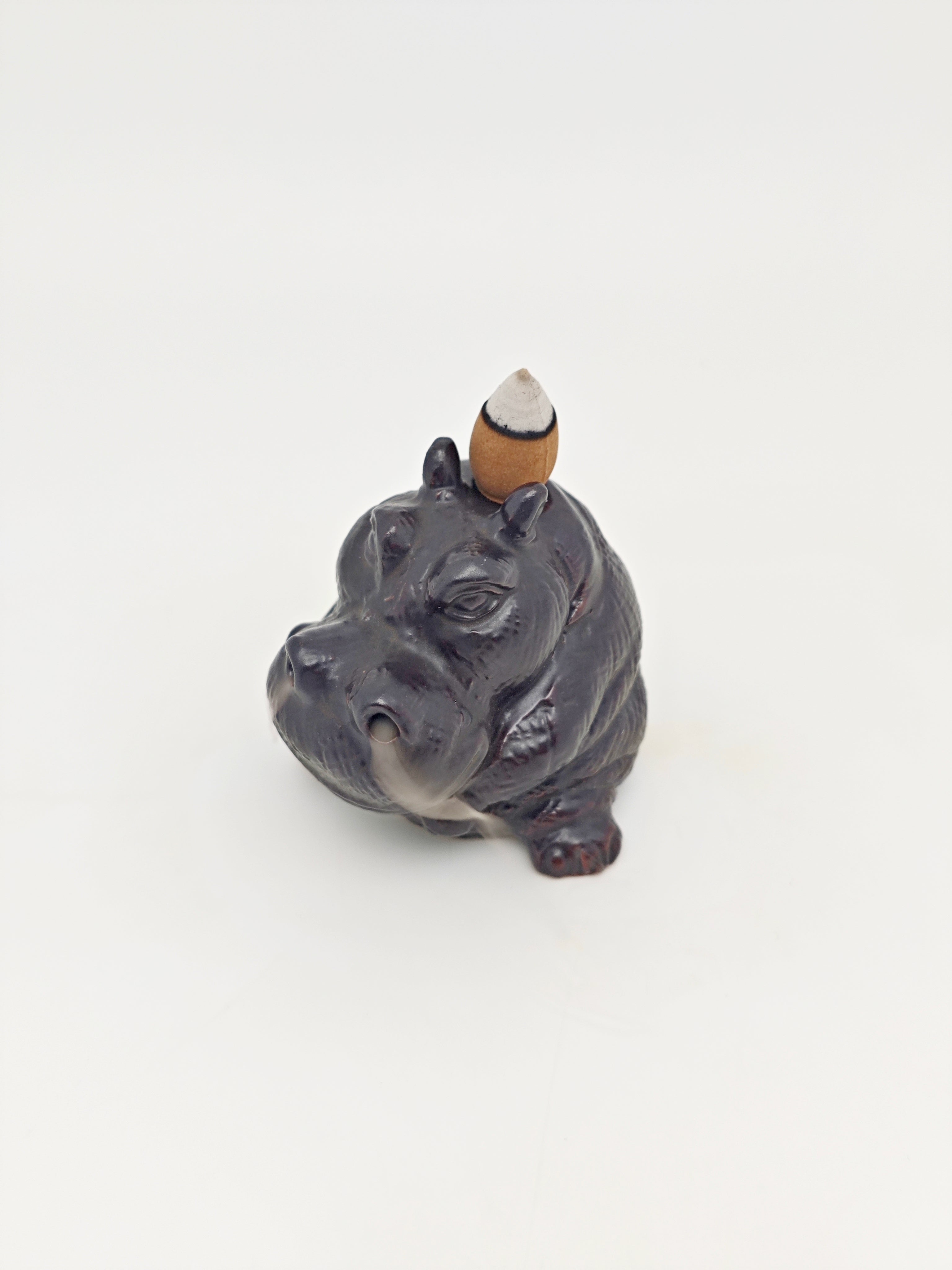 Ceramic Reflux Incense Burner - Decorative Incense Burner Biblo - Cute Hippopotamus Motif Whimsical Animal Figure 8.5cm BIB-24 - DOMEDBAZAAR