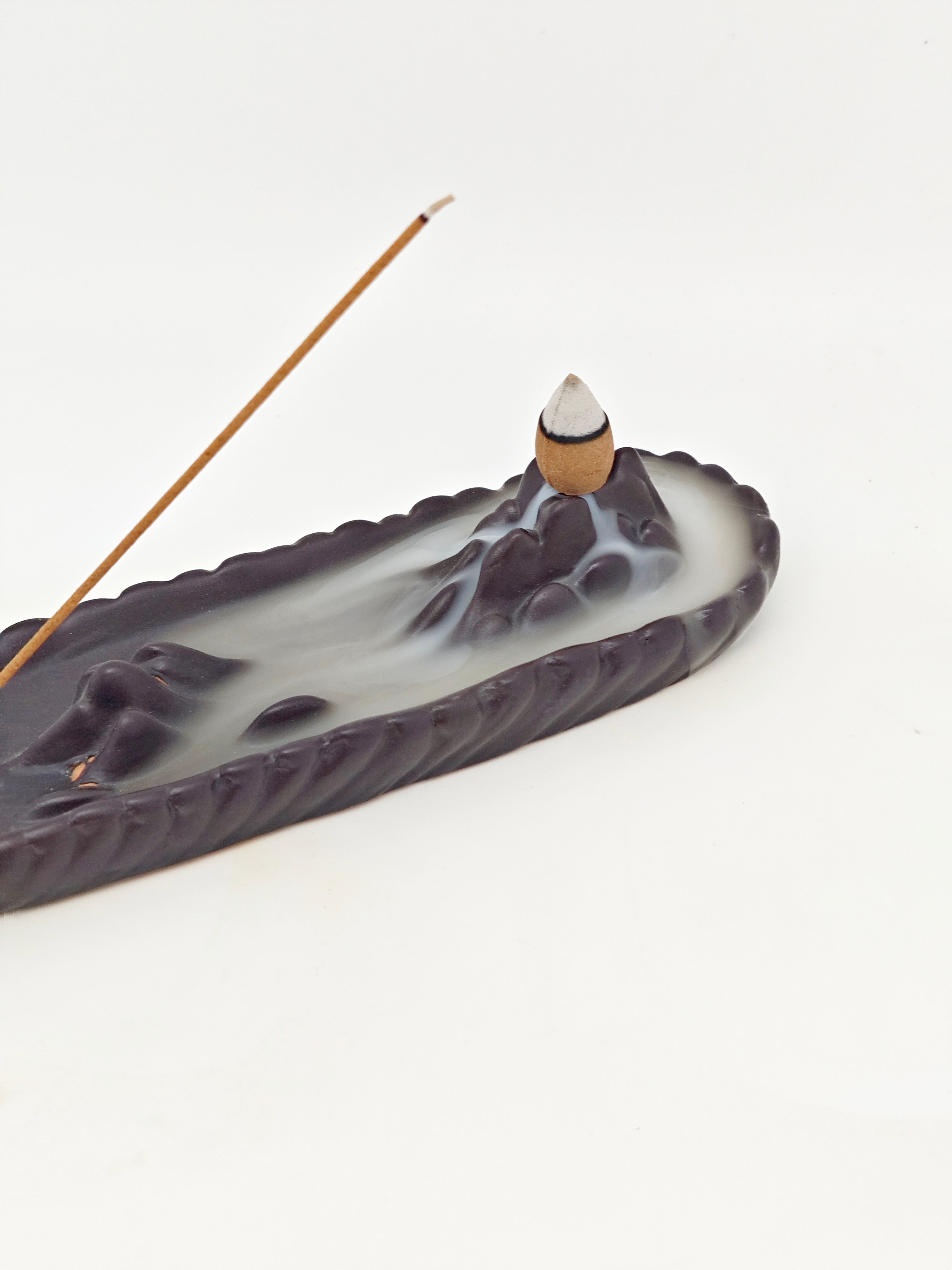 Ceramic Reflux Incense Burner - Decorative Incense Burner Biblo - Rectangular Tray Mountain Landscape Design Burner 19cm BIB-27 - DOMEDBAZAAR