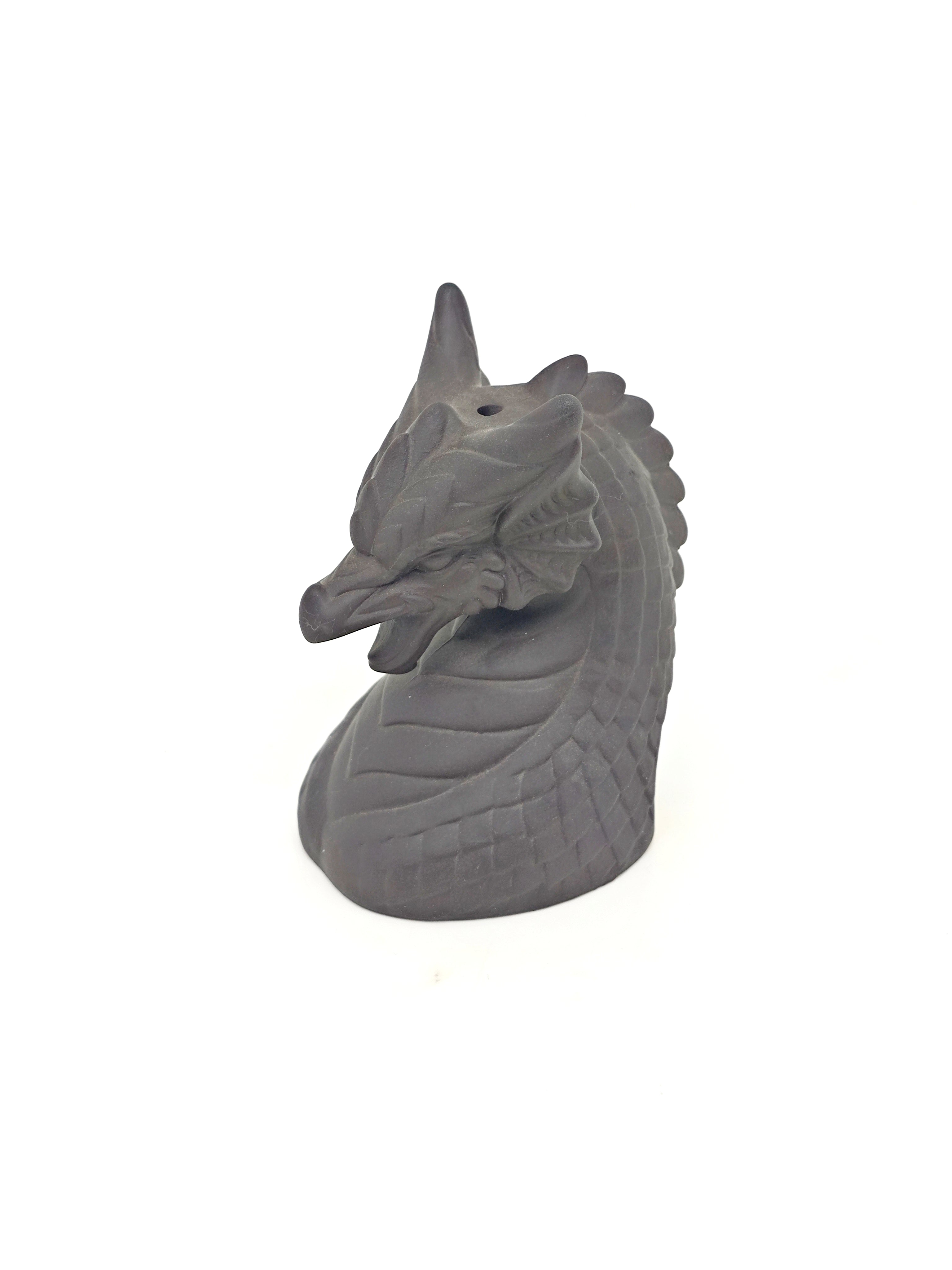 Ceramic Reflux Incense Burner - Decorative Incense Burner Biblo - Dragon Head Mythical Creature Motif Sculpted Scales Texture Burner 11.5cm BIB-29 - DOMEDBAZAAR