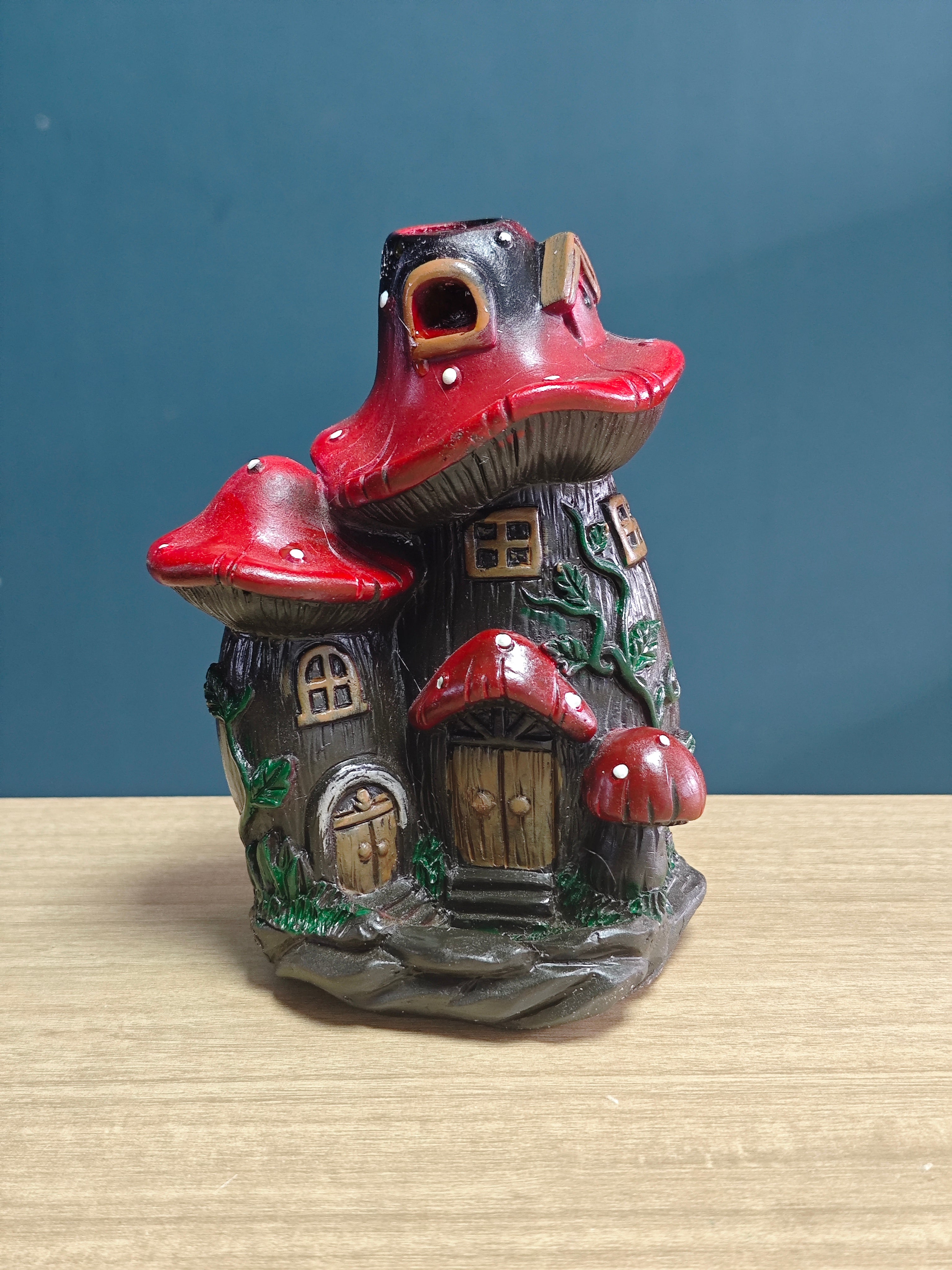 Ceramic Reflux Incense Burner - Decorative Incense Burner Biblo - Mushroom House Miniature Fairy House Burner 16cm BIB-47 - DOMEDBAZAAR