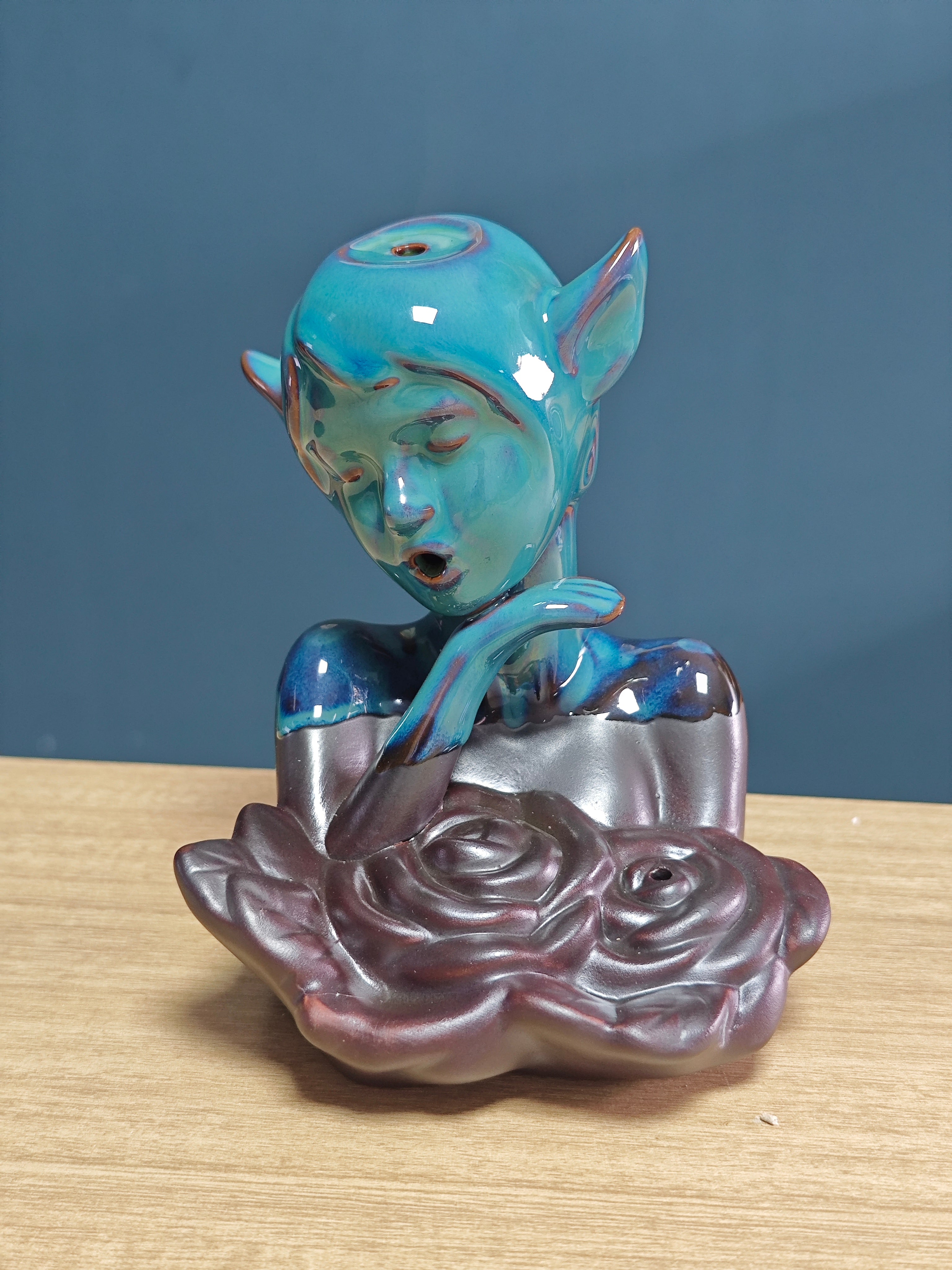 Ceramic Reflux Incense Burner - Decorative Incense Burner Biblo - Artistic Elf Girl Glazed Ceramic Burner 13cm BIB-55 - DOMEDBAZAAR
