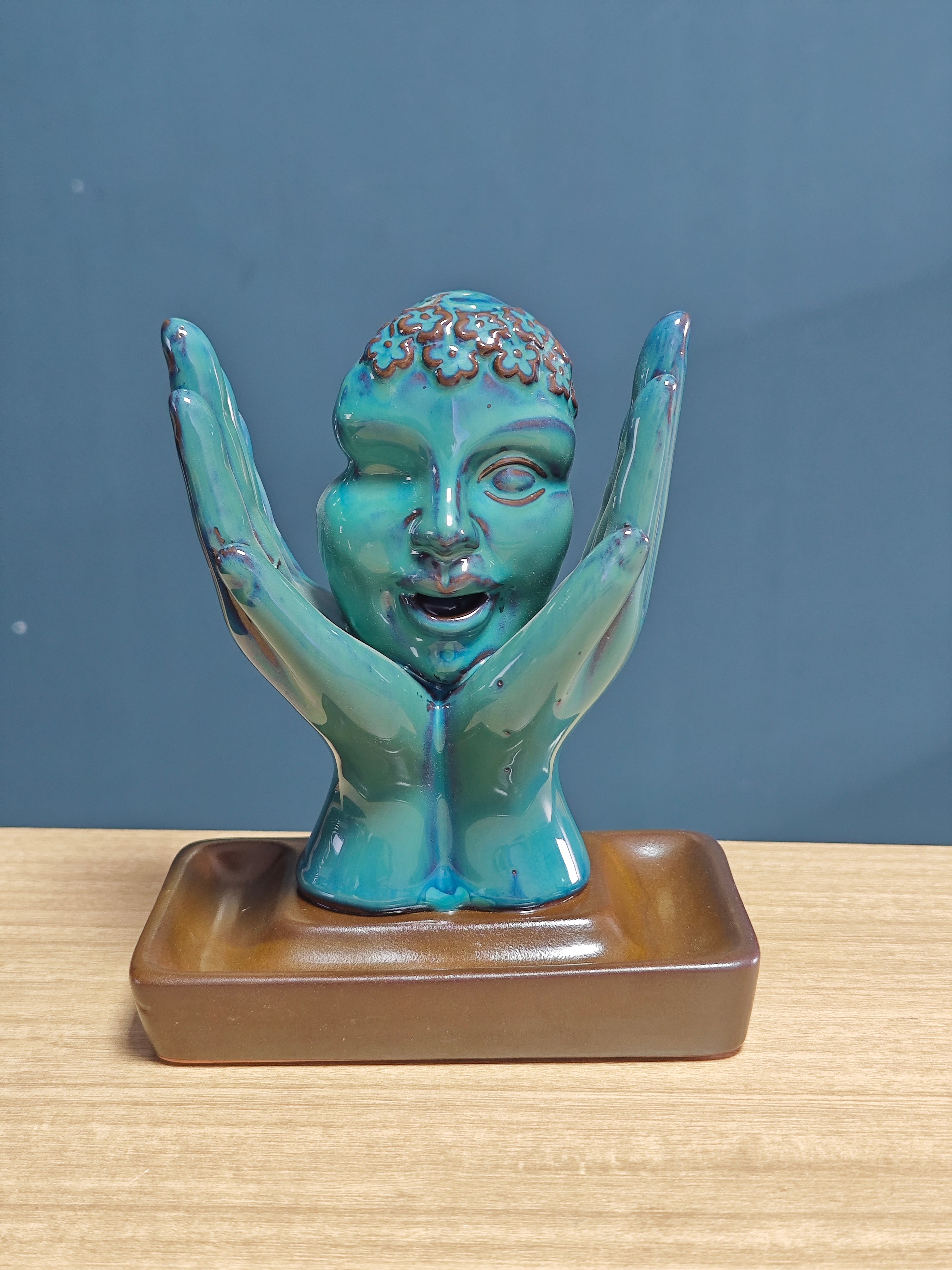 Ceramic Reflux Incense Burner - Decorative Incense Burner Biblo - Glazed Ceramic Artistic Hand Portrait Burner 16cm BIB-56 - DOMEDBAZAAR