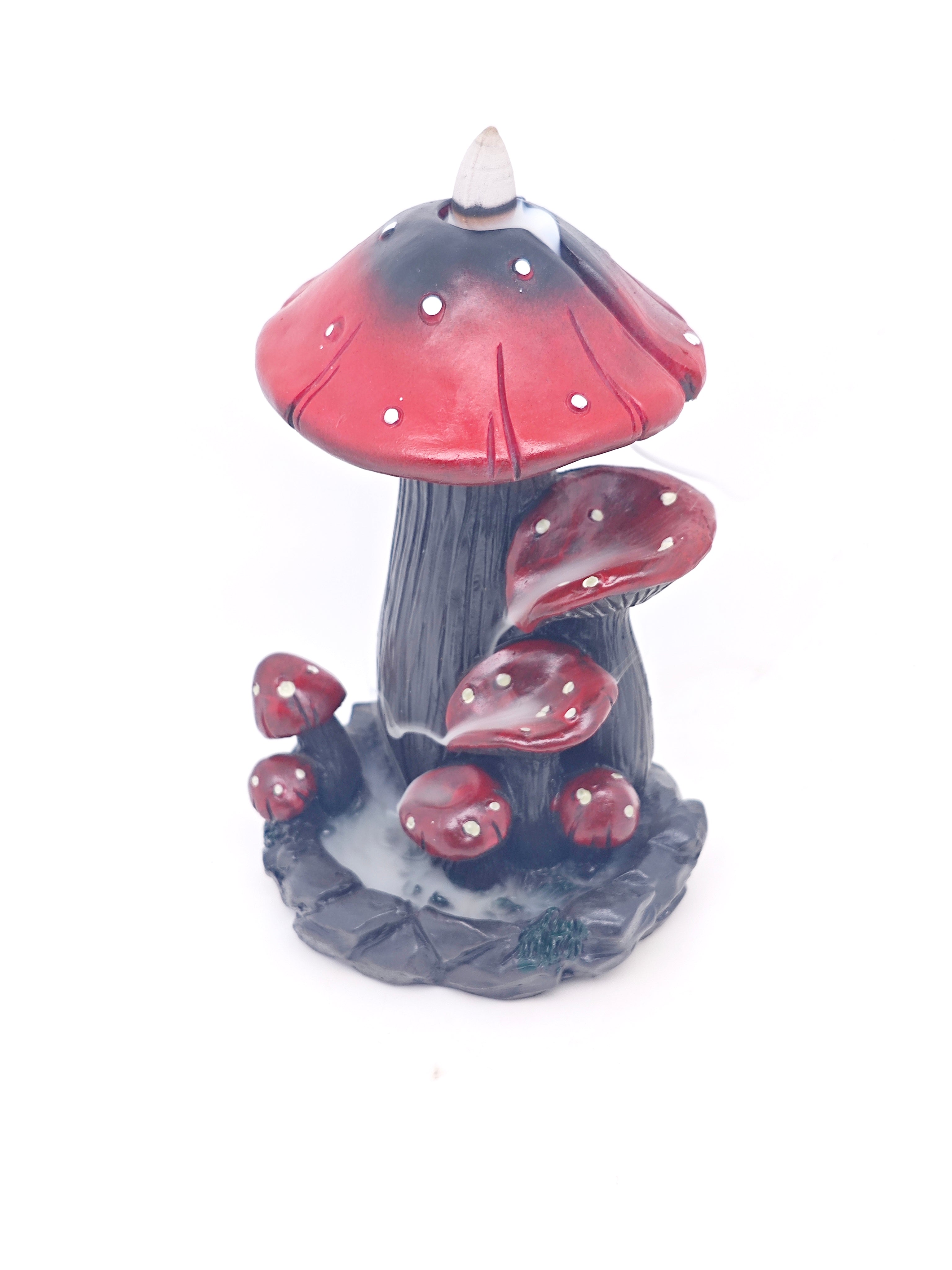 Ceramic Reflux Incense Burner - Decorative Incense Burner Biblo - Colorful Fairy-Tale Mushroom Motif Toadstool Forest Scene Burner 18cm BIB-34 - DOMEDBAZAAR