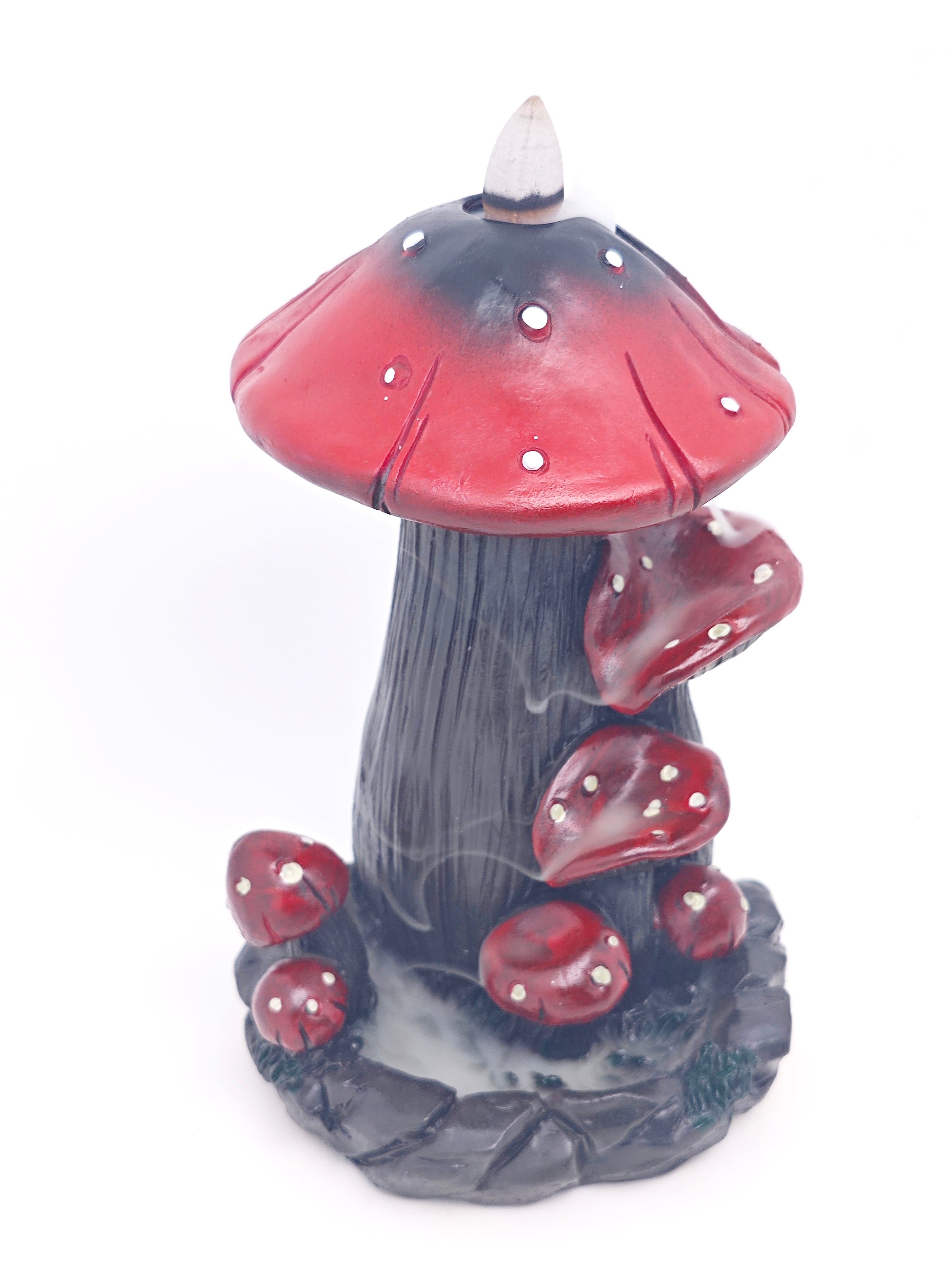 Ceramic Reflux Incense Burner - Decorative Incense Burner Biblo - Colorful Fairy-Tale Mushroom Motif Toadstool Forest Scene Burner 18cm BIB-34 - DOMEDBAZAAR