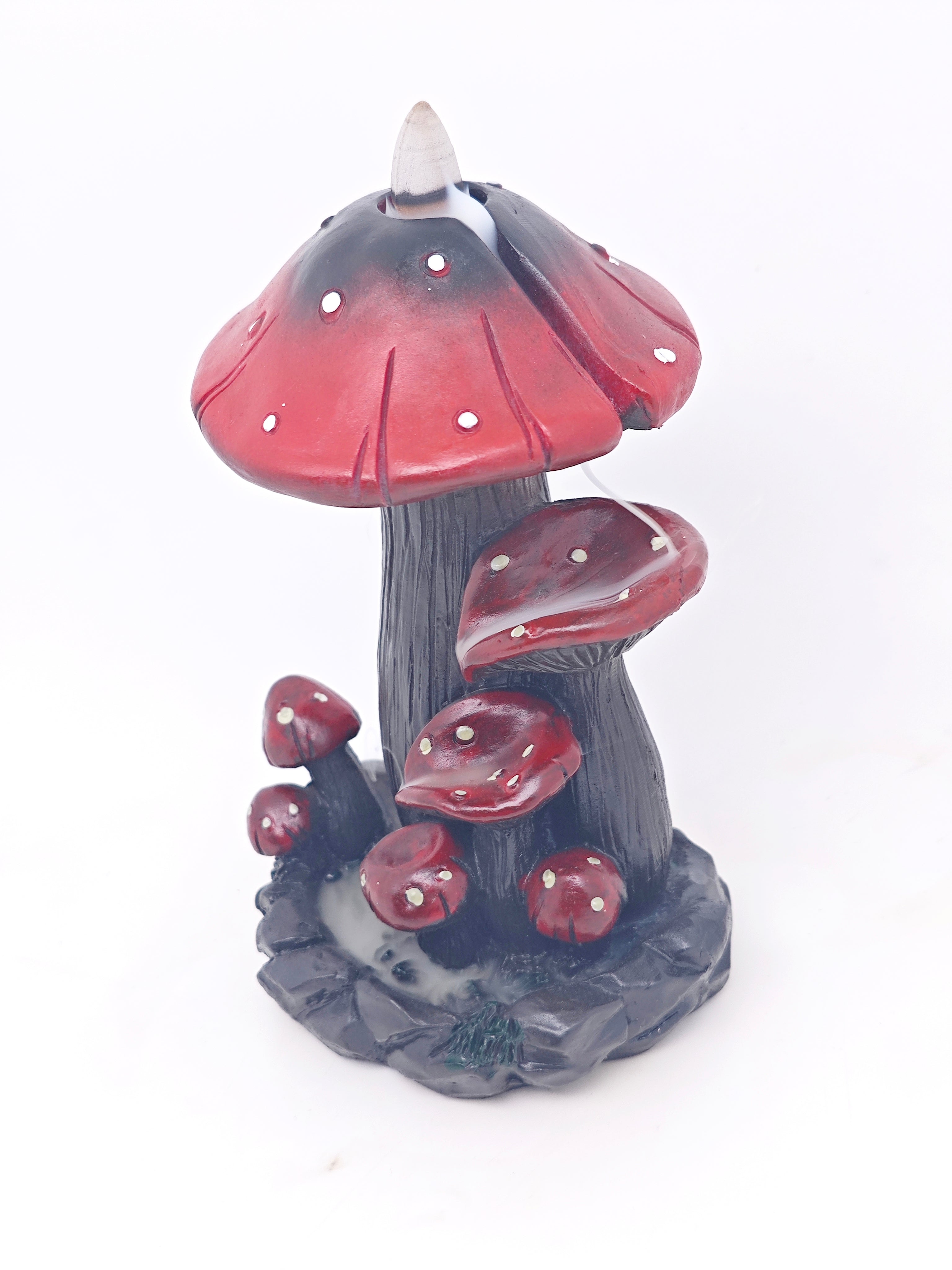 Ceramic Reflux Incense Burner - Decorative Incense Burner Biblo - Colorful Fairy-Tale Mushroom Motif Toadstool Forest Scene Burner 18cm BIB-34 - DOMEDBAZAAR