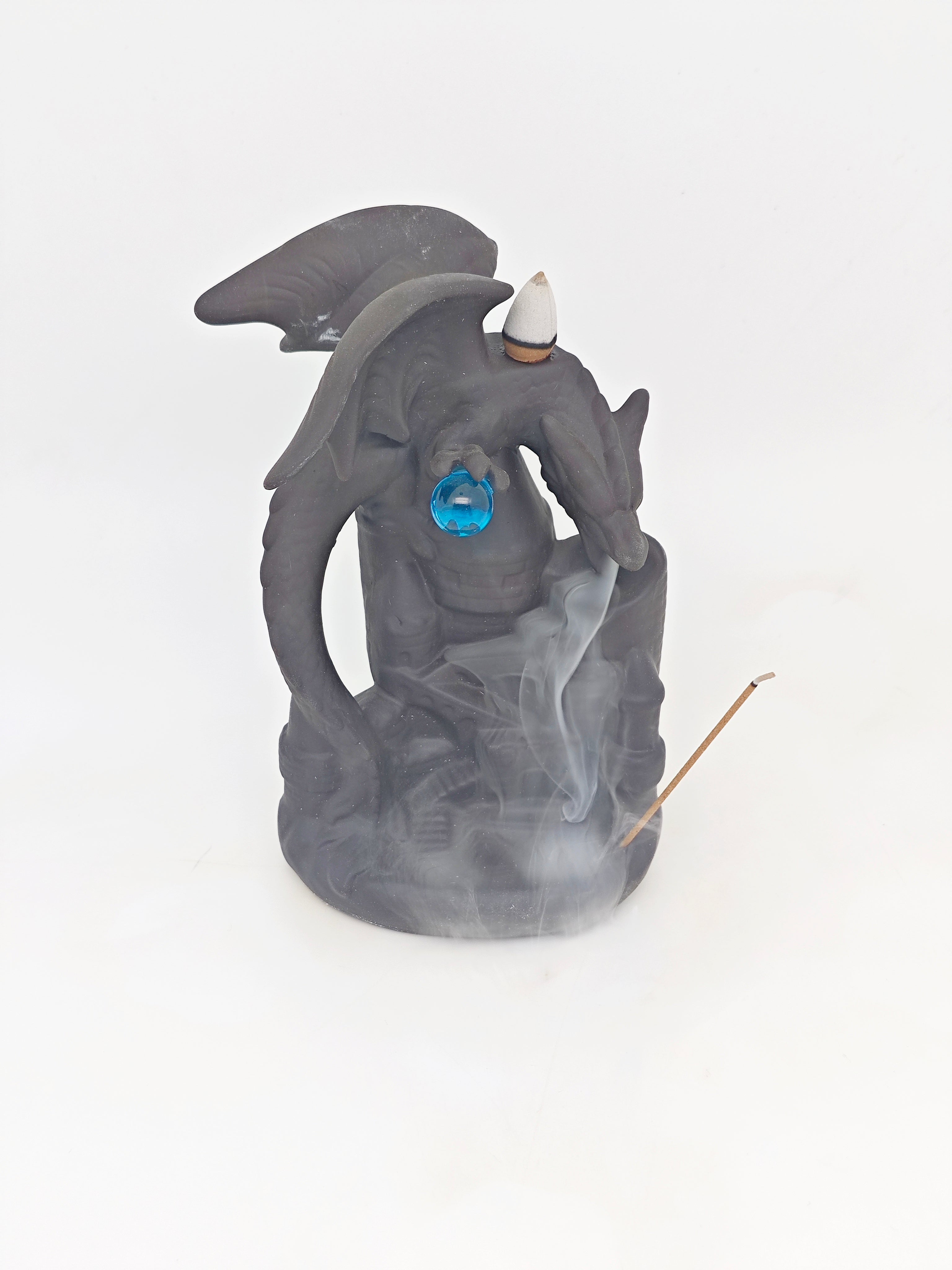 Ceramic Reflux Incense Burner - Decorative Incense Burner Biblo - Blue Crystal Dragon Ornament Fairy Tale World Burner 17.5cm BIB-43 - DOMEDBAZAAR