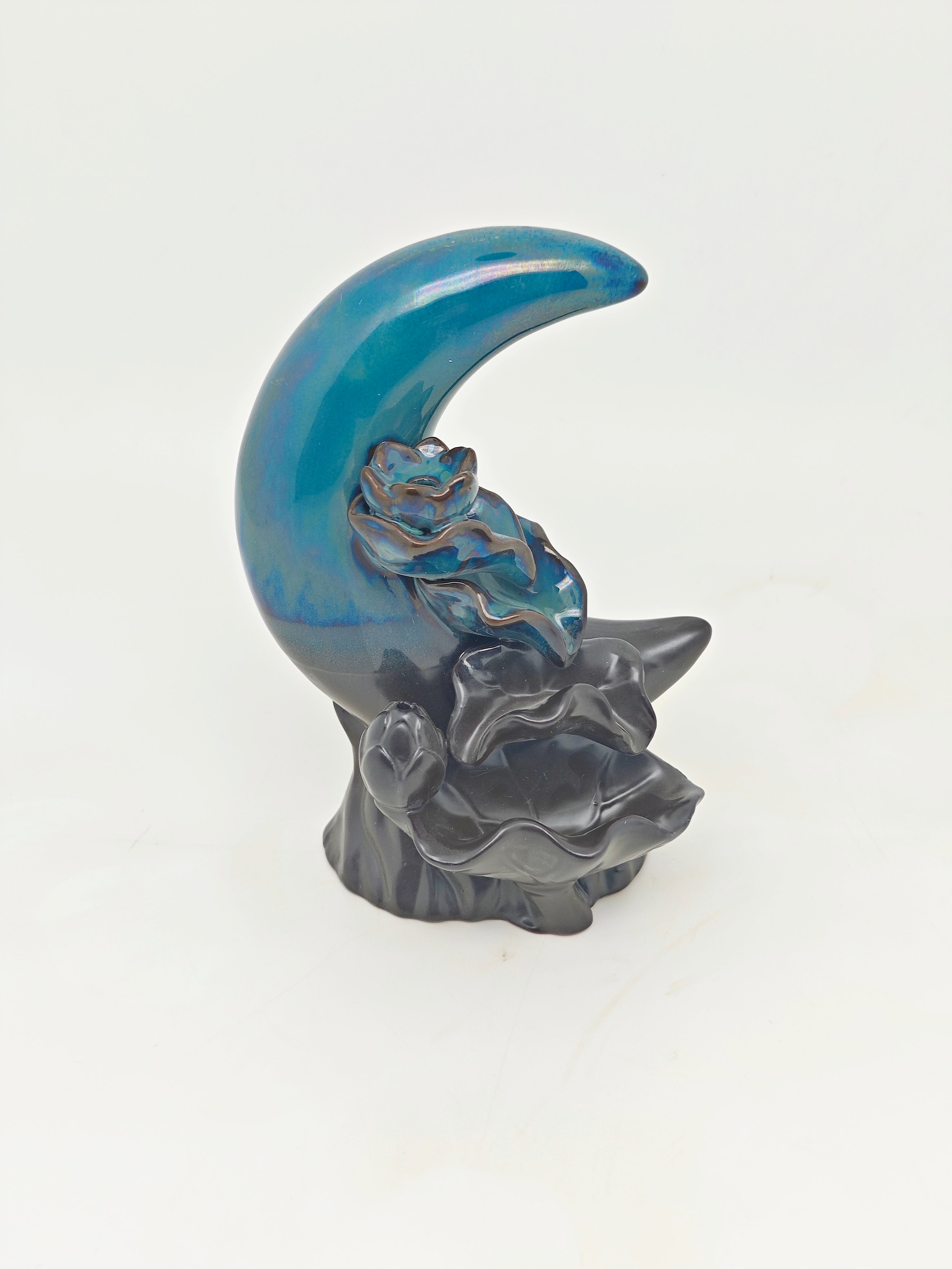 Ceramic Reflux Incense Burner - Decorative Incense Burner Biblo - Lotus Petal Crescent Moon Smoke Cascade Effect Burner 16cm BIB-44/45 - DOMEDBAZAAR