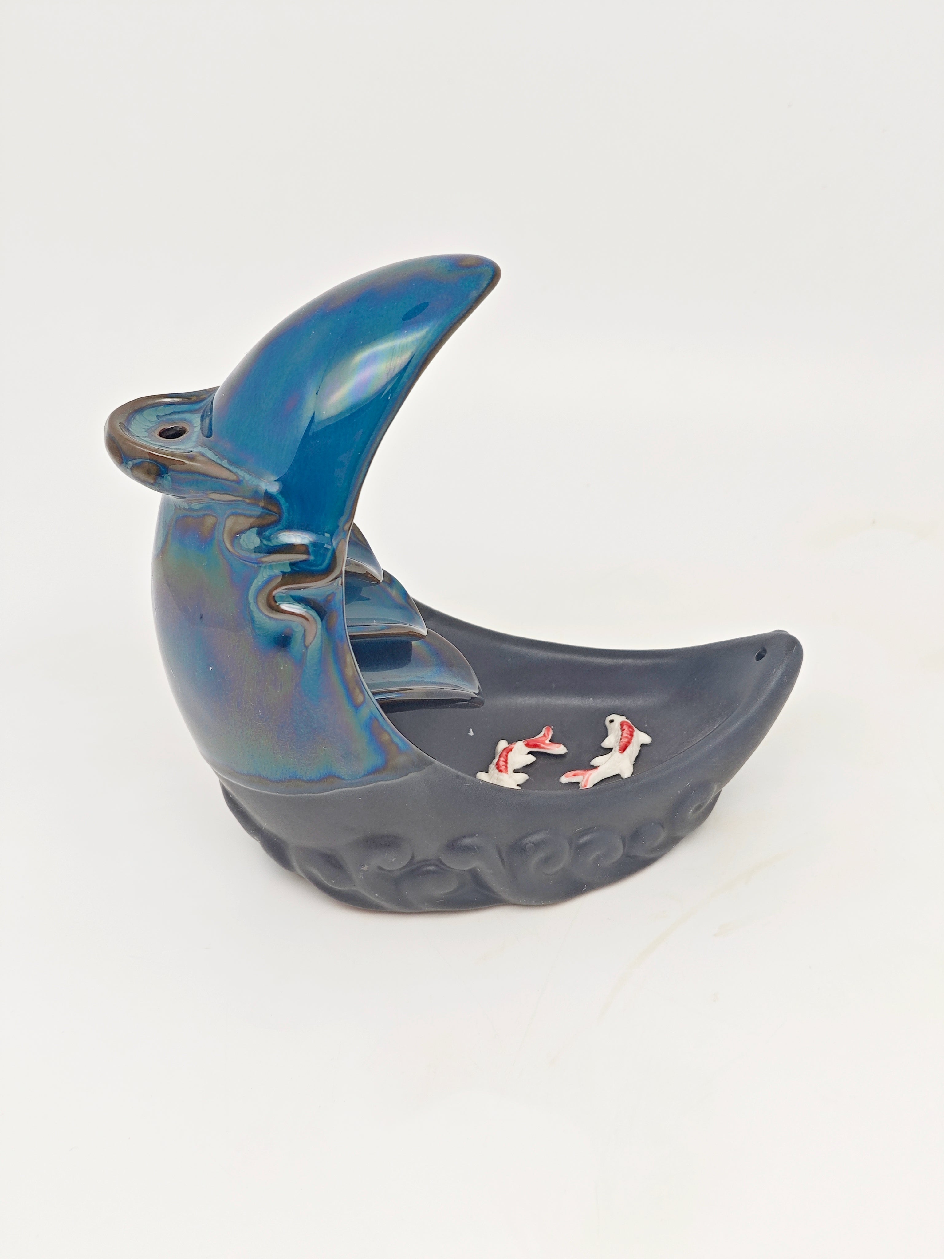 Ceramic Reflux Incense Burner - Decorative Incense Burner Biblo - Artistic Crescent Moon Glazed Ceramic Burner 15.5cm BIB-46 - DOMEDBAZAAR