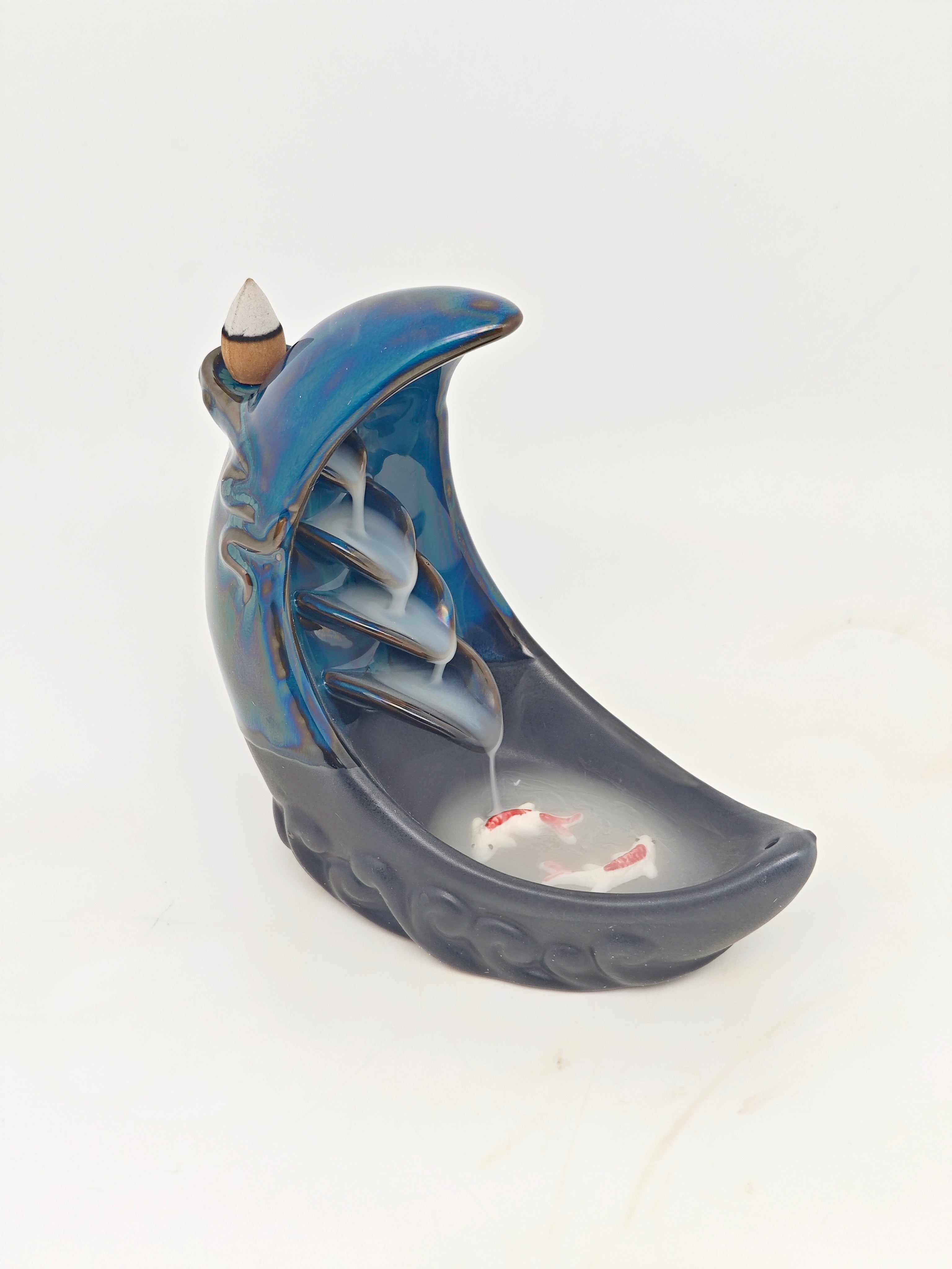 Ceramic Reflux Incense Burner - Decorative Incense Burner Biblo - Artistic Crescent Moon Glazed Ceramic Burner 15.5cm BIB-46 - DOMEDBAZAAR