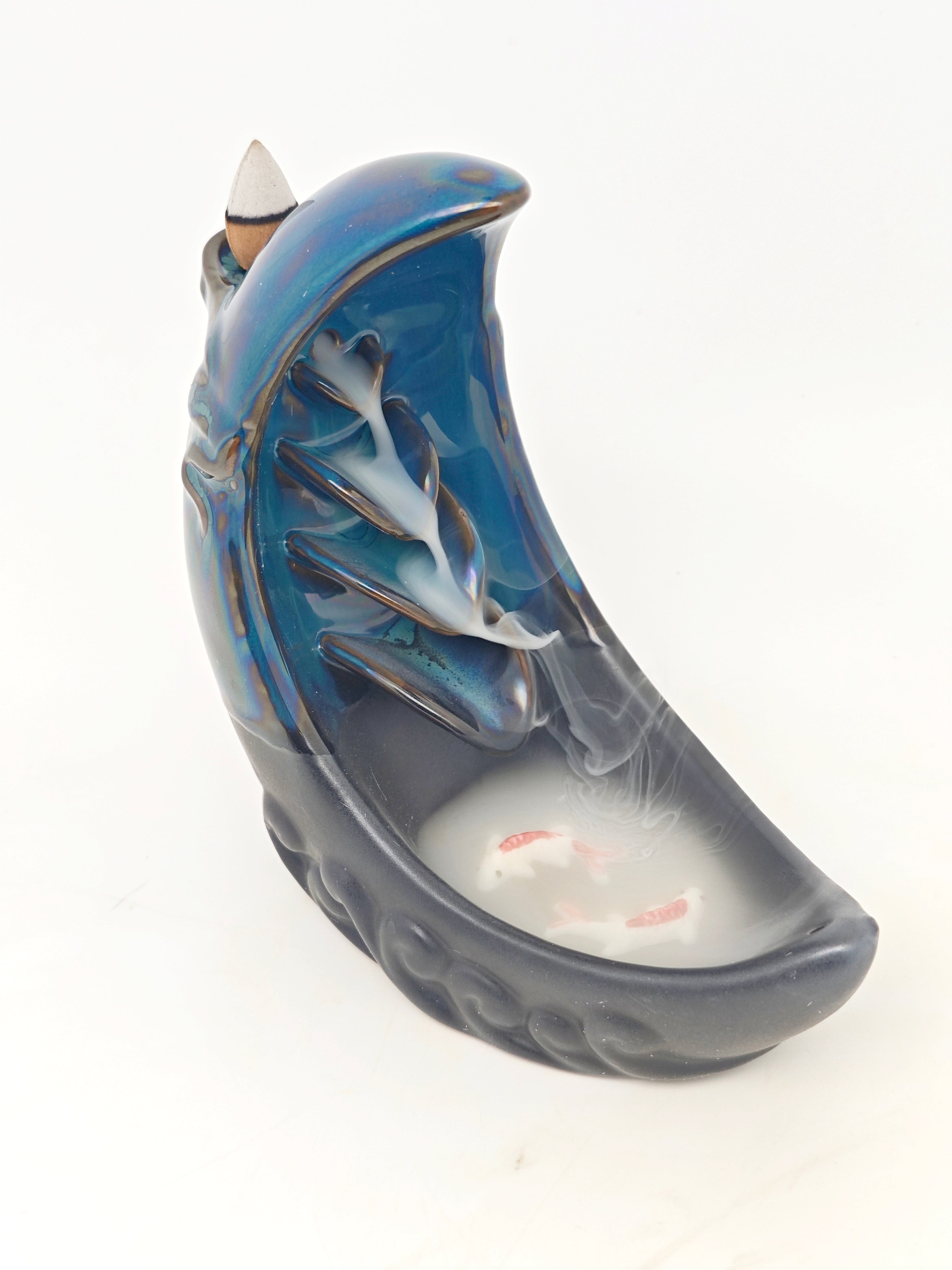 Ceramic Reflux Incense Burner - Decorative Incense Burner Biblo - Artistic Crescent Moon Glazed Ceramic Burner 15.5cm BIB-46 - DOMEDBAZAAR
