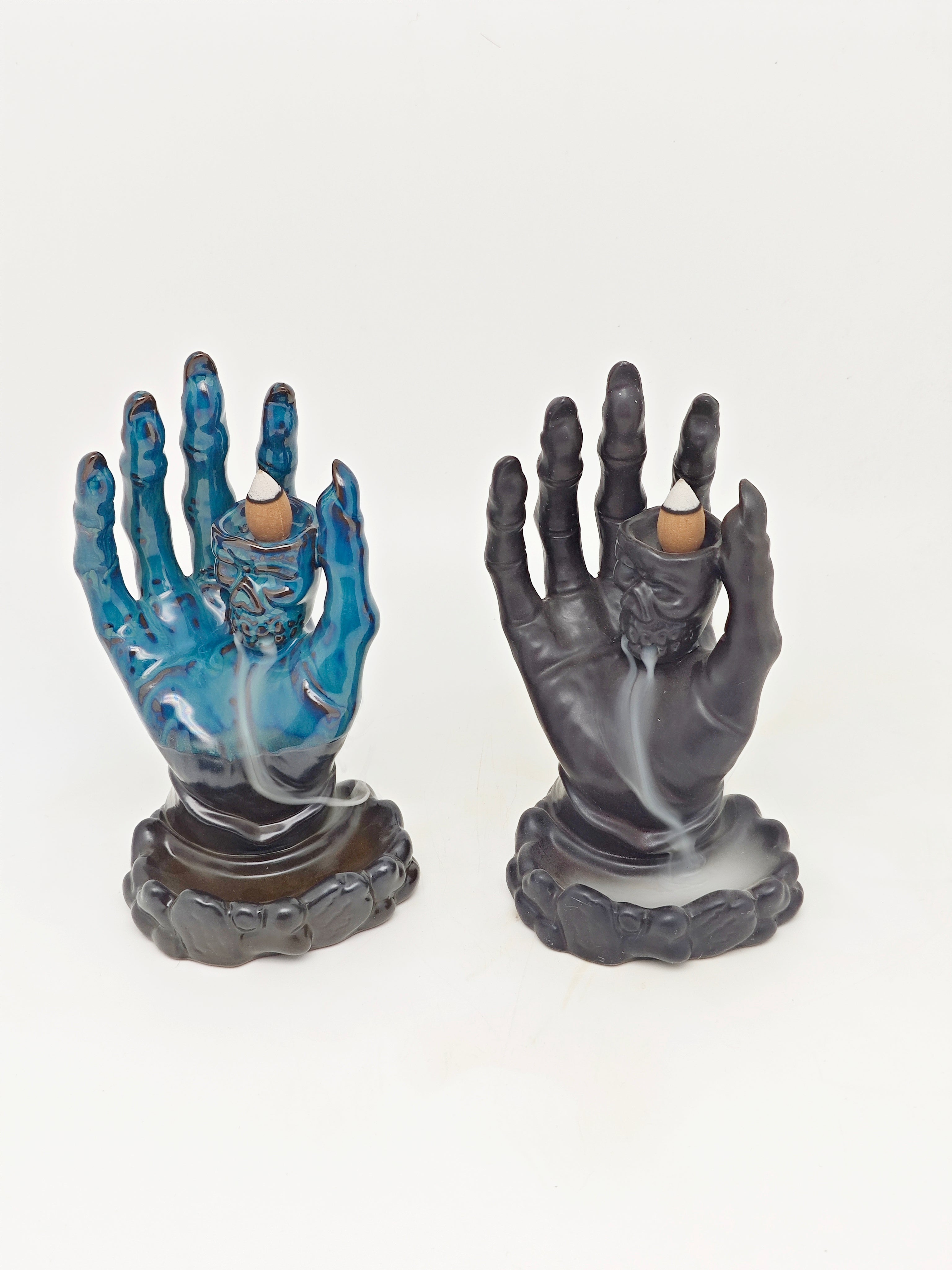 Ceramic Reflux Incense Burner - Decorative Incense Burner Biblo - Skull Mystical Hand Motif on Palm Burner Biblo 17cm BIB-48-49 - DOMEDBAZAAR