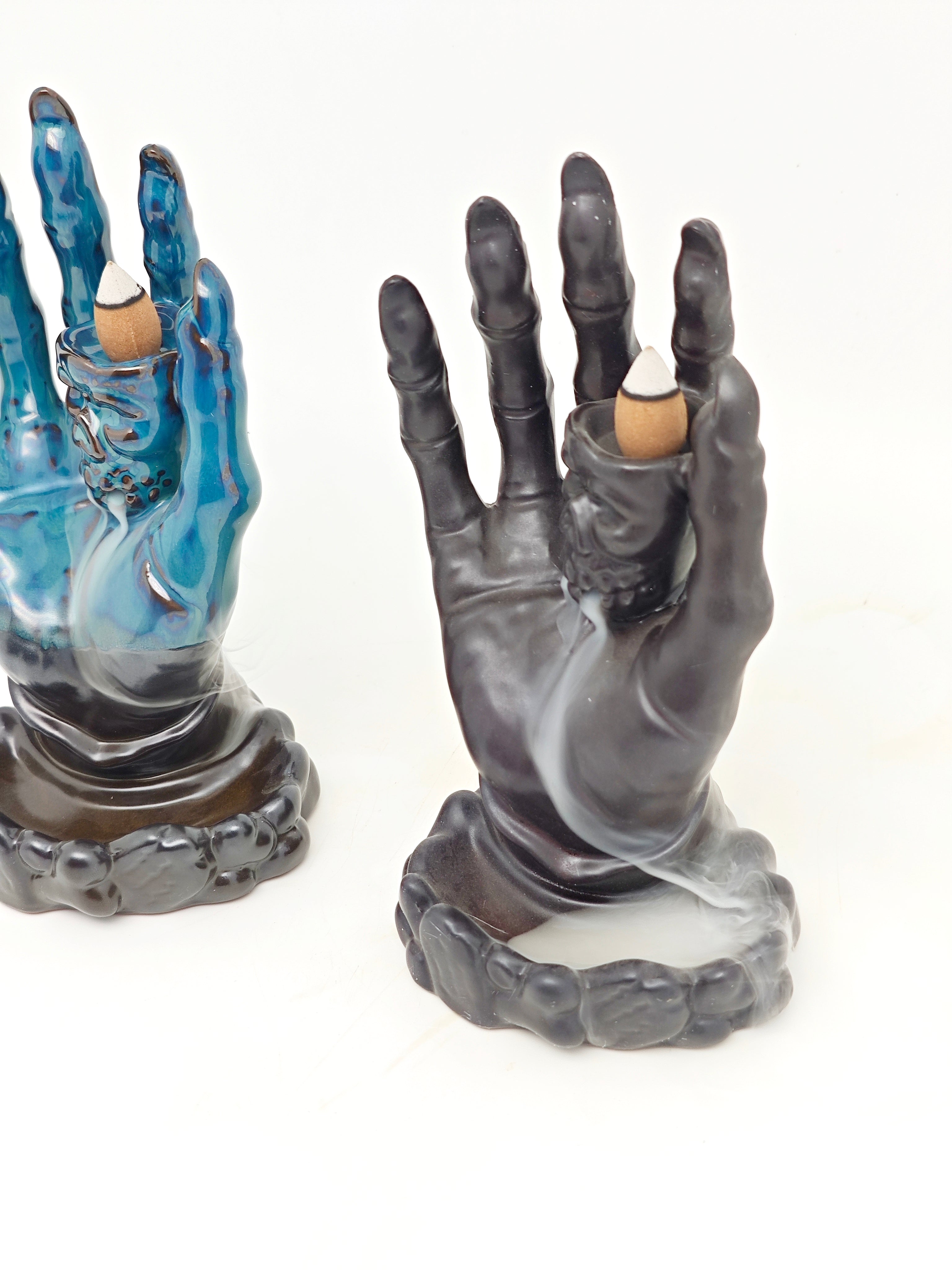 Ceramic Reflux Incense Burner - Decorative Incense Burner Biblo - Skull Mystical Hand Motif on Palm Burner Biblo 17cm BIB-48-49 - DOMEDBAZAAR