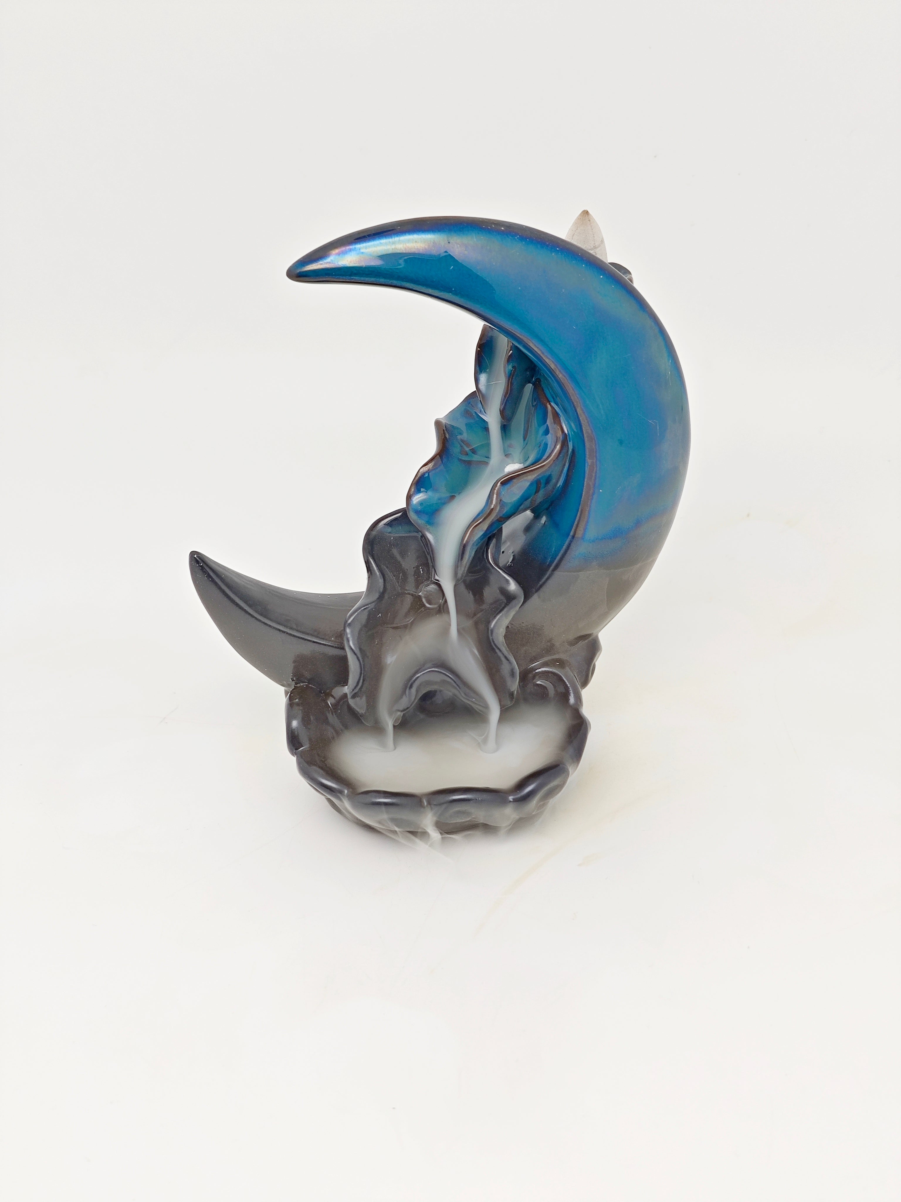 Ceramic Reflux Incense Burner - Decorative Incense Burner Biblo - Artistic Crescent Moon Wavy Louts Burner 16cm BIB-51 - DOMEDBAZAAR