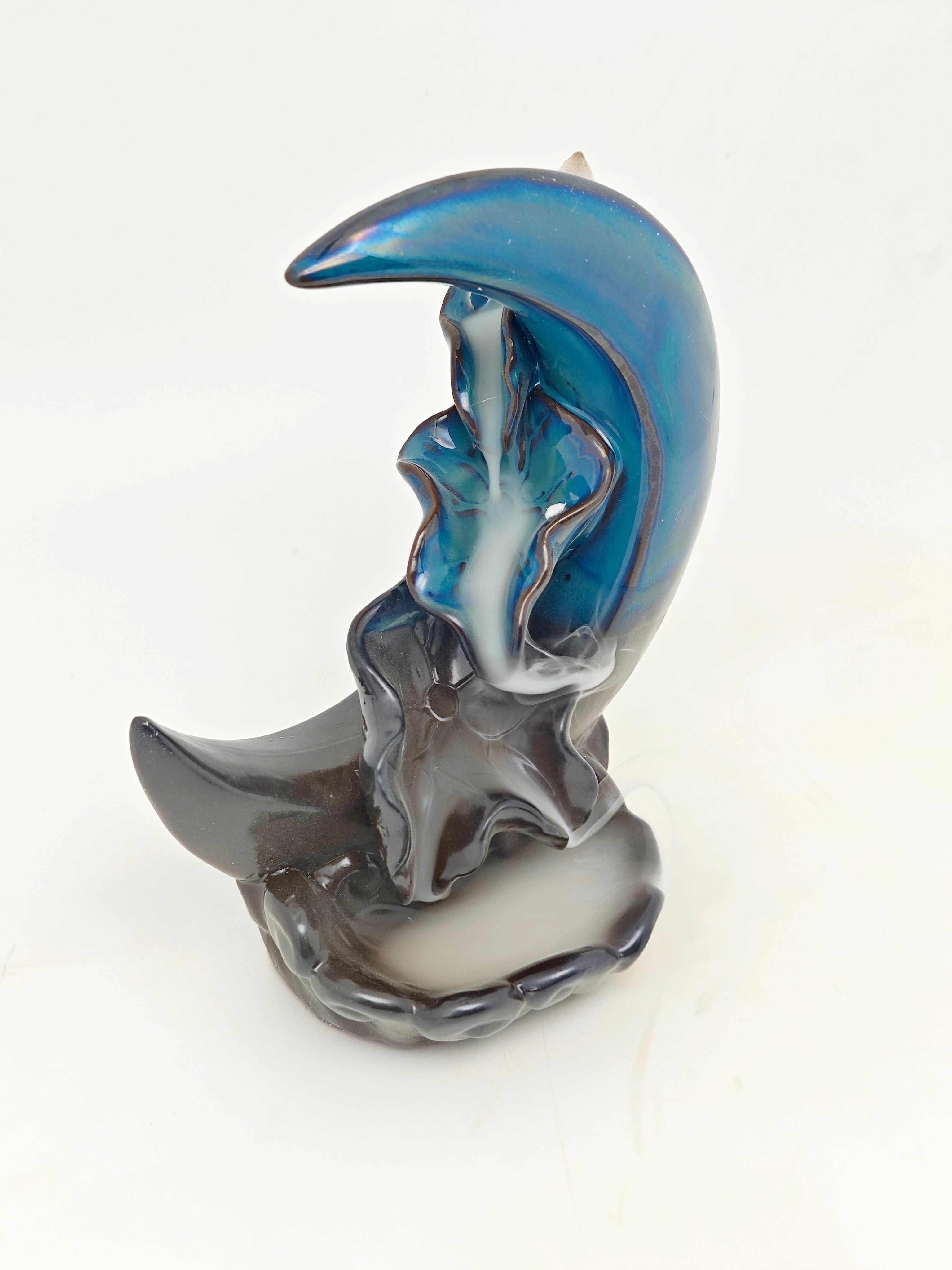 Ceramic Reflux Incense Burner - Decorative Incense Burner Biblo - Artistic Crescent Moon Wavy Louts Burner 16cm BIB-51 - DOMEDBAZAAR