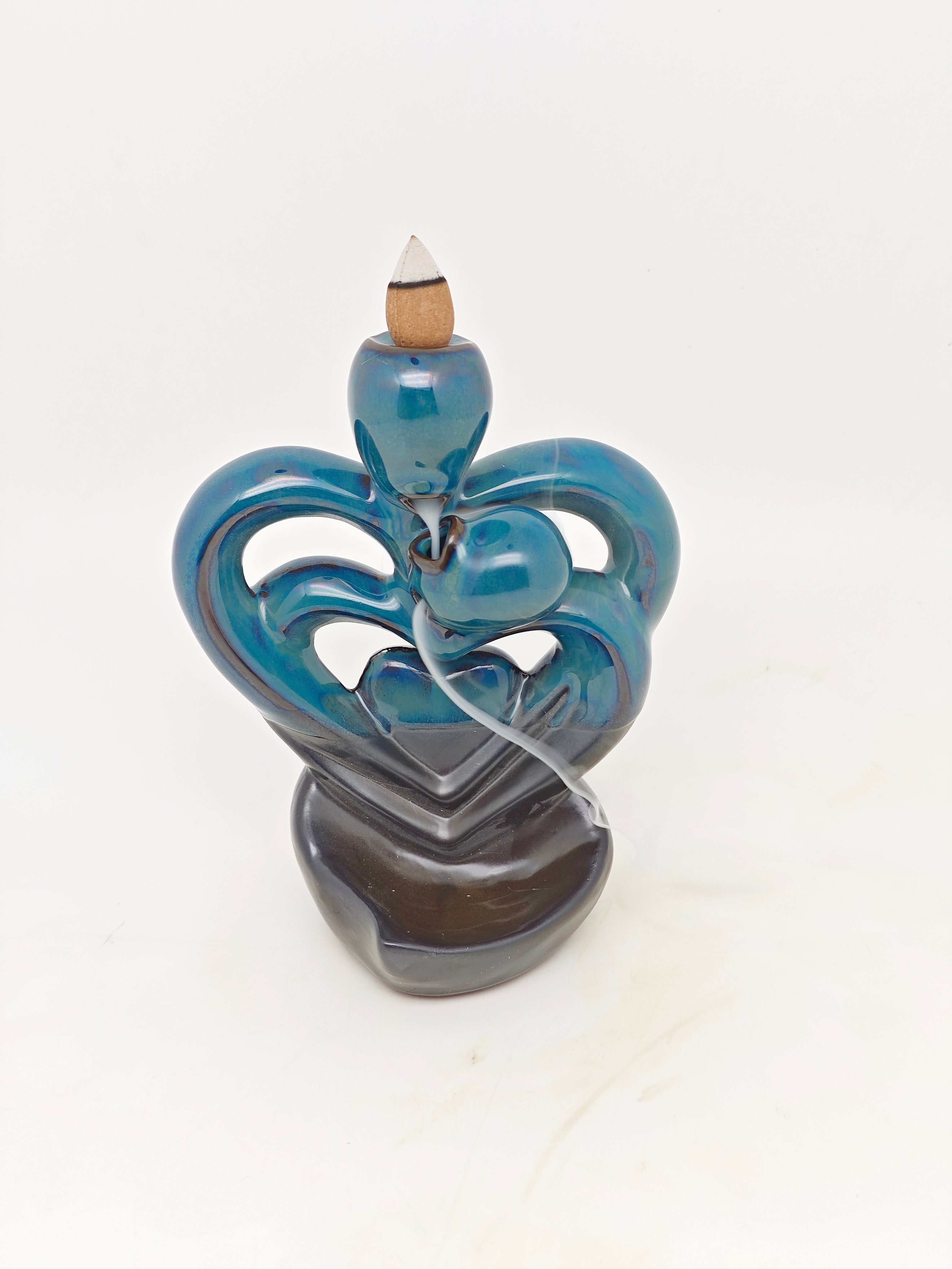 Ceramic Reflux Incense Burner - Decorative Incense Burner Biblo - Glazed Ceramic Glossy Artistic Heart Romantic Burner 16cm BIB-52 - DOMEDBAZAAR