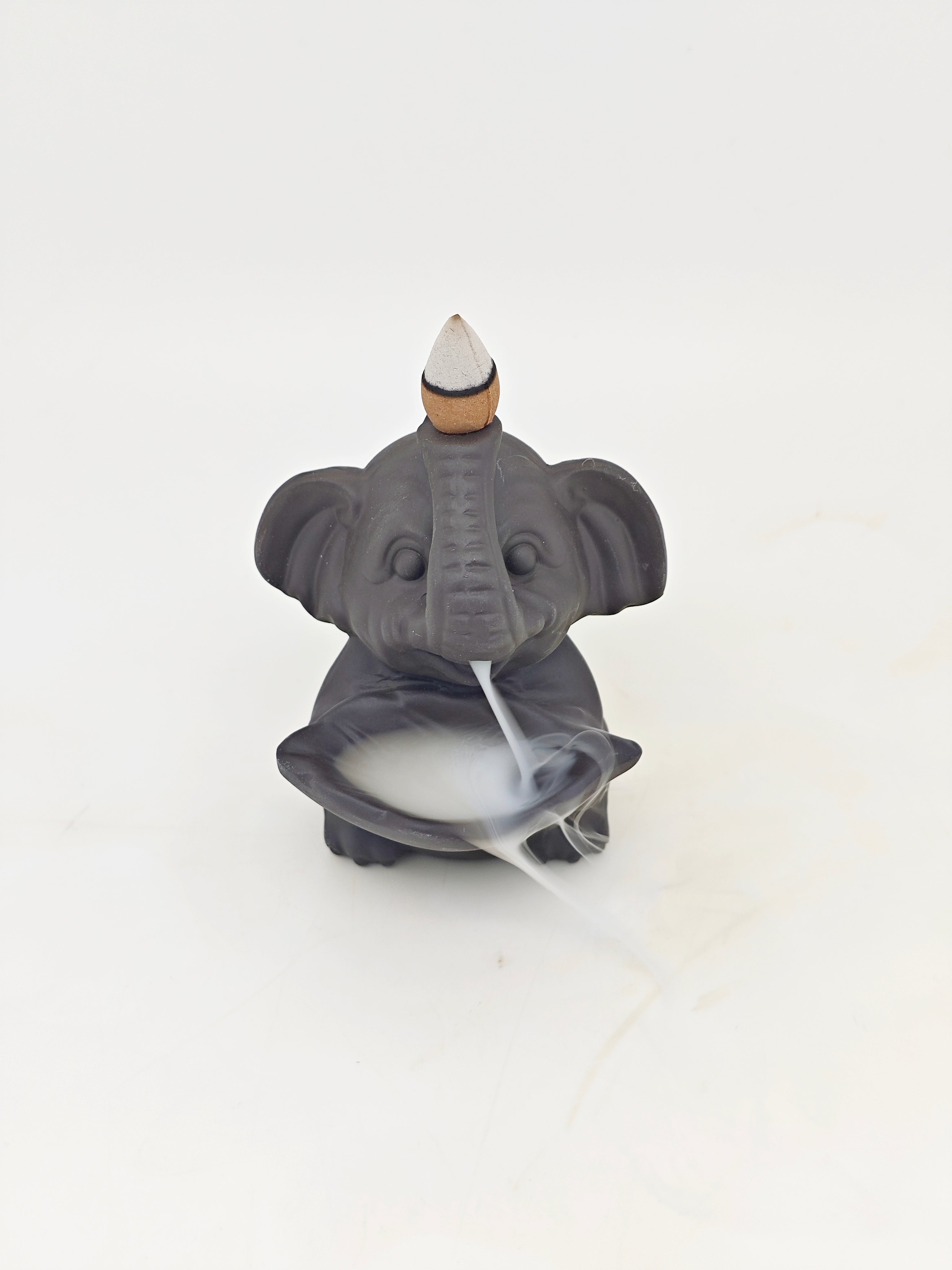 Ceramic Reflux Incense Burner - Decorative Incense Burner Biblo - Ceramic Cute Elephant Figurine Burner 10.5cm BIB-53 - DOMEDBAZAAR