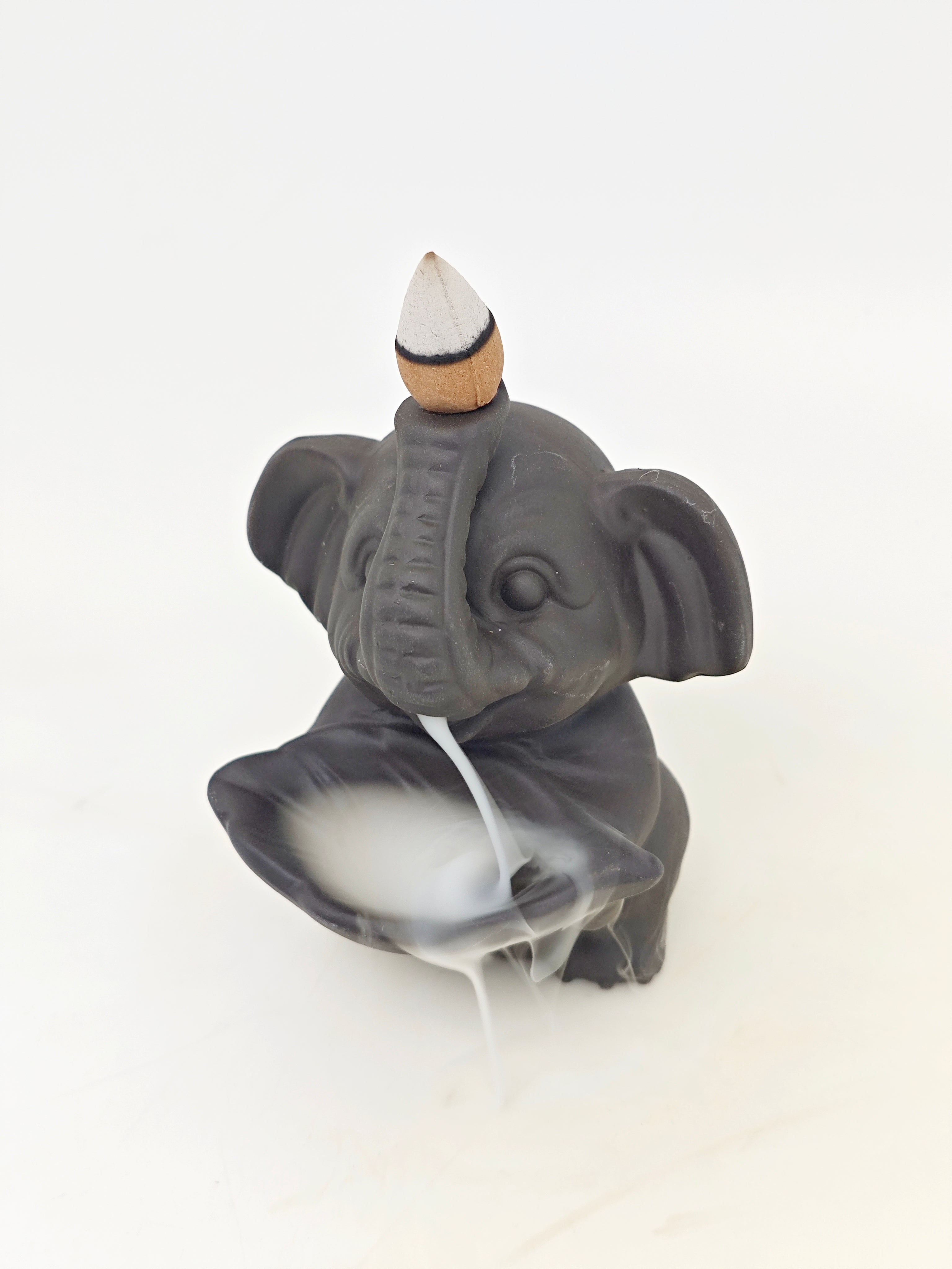 Ceramic Reflux Incense Burner - Decorative Incense Burner Biblo - Ceramic Cute Elephant Figurine Burner 10.5cm BIB-53 - DOMEDBAZAAR