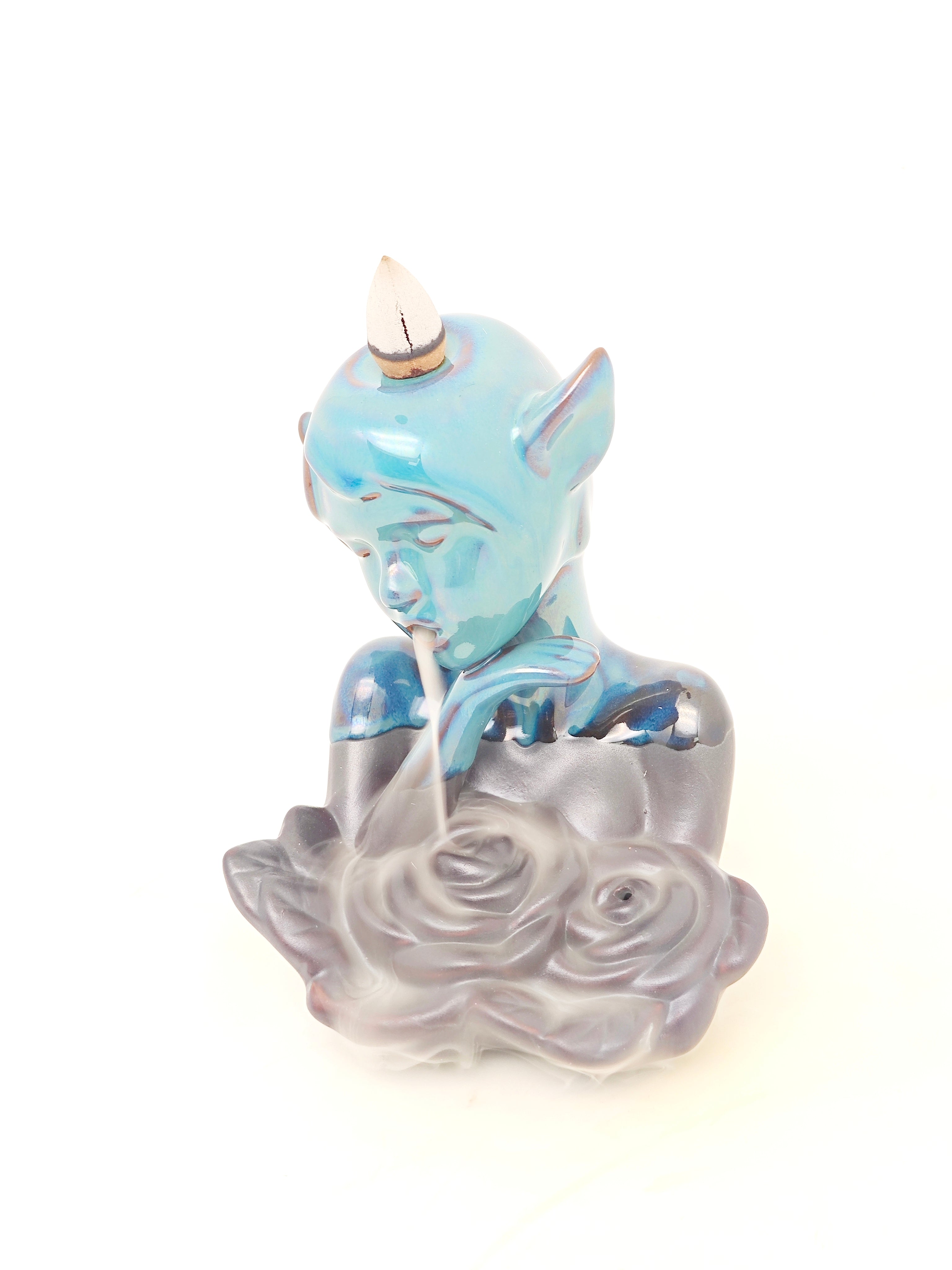 Ceramic Reflux Incense Burner - Decorative Incense Burner Biblo - Artistic Elf Girl Glazed Ceramic Burner 13cm BIB-55 - DOMEDBAZAAR